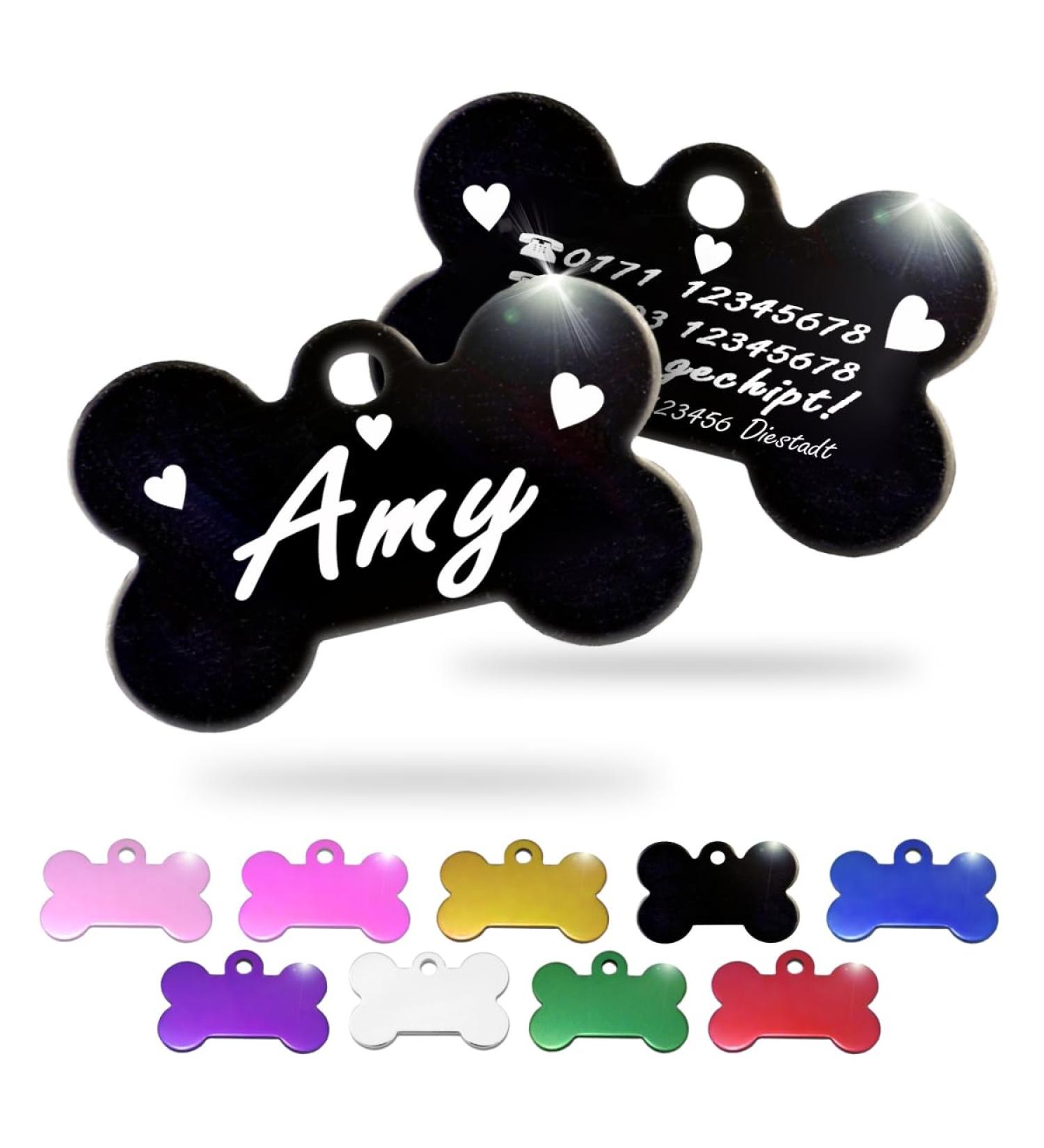Ibera Gifts - Personalized Bone-Shaped Pendants for Medium to Large Dogs & Cats | Custom Engraved Collar Tags in Black Heart Design - Buy Online on GoSupps.com