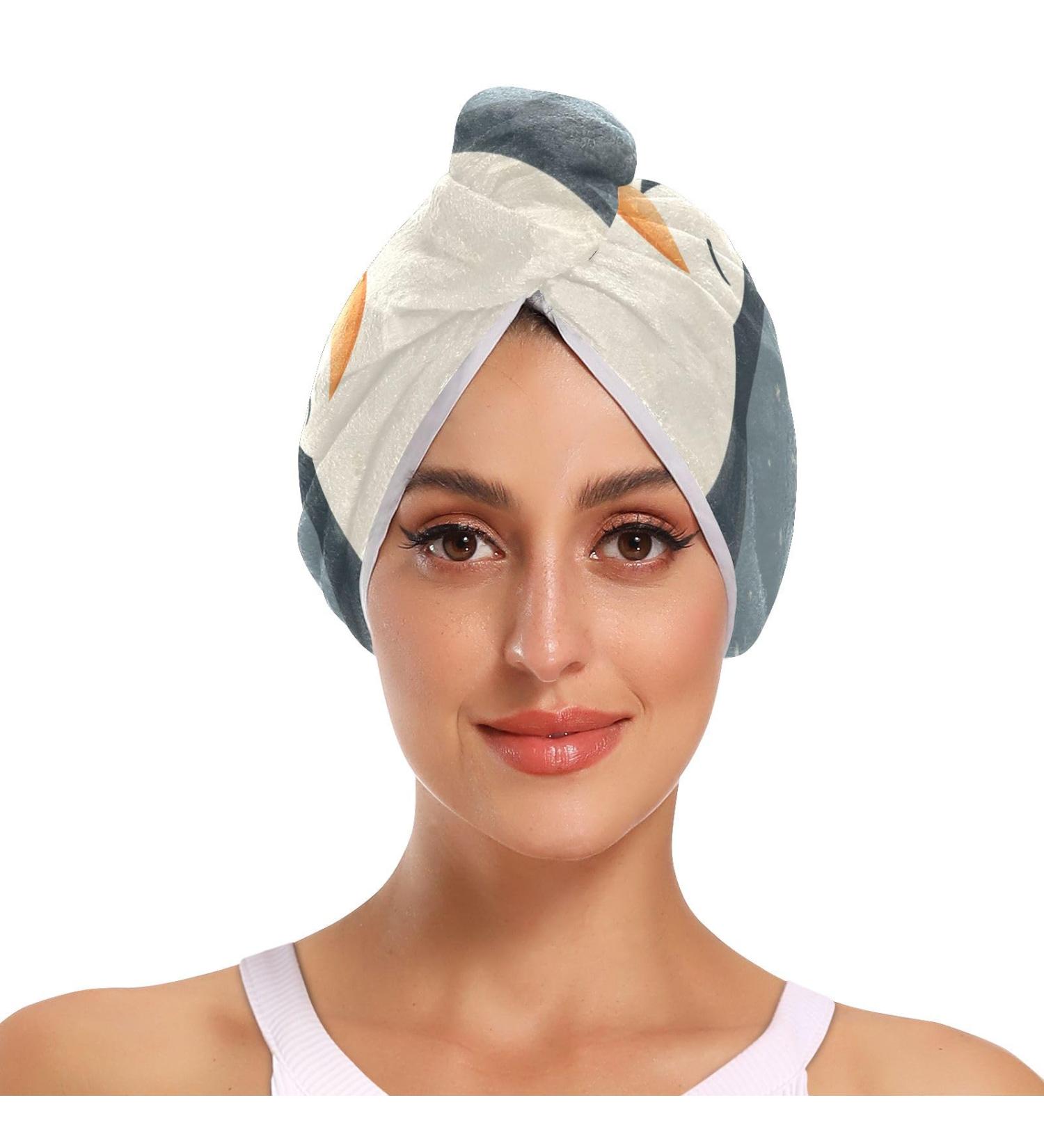Moon Penguin Hair Towel 2 Pack | Super Absorbent Quick Dry Turbans for Women & Girls - Perfect Hair Drying Solution - Buy Online on GoSupps.com