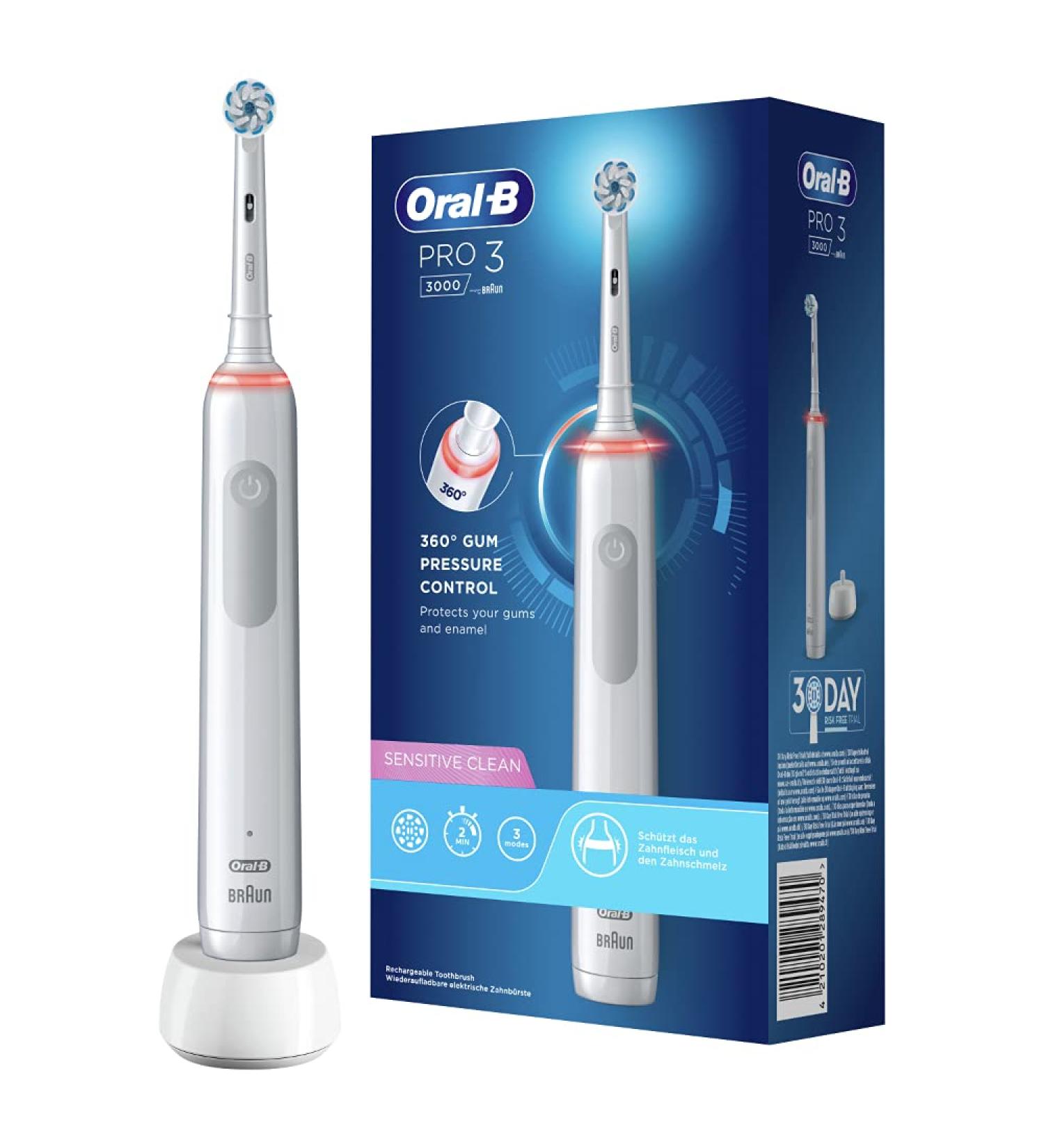 Oral-B Pro 3 3000 Sensitive Clean Electric Toothbrush - 3 Modes 360 Pressure Control Lightweight Design for Ultimate Dental Care - Buy Online on GoSupps.com