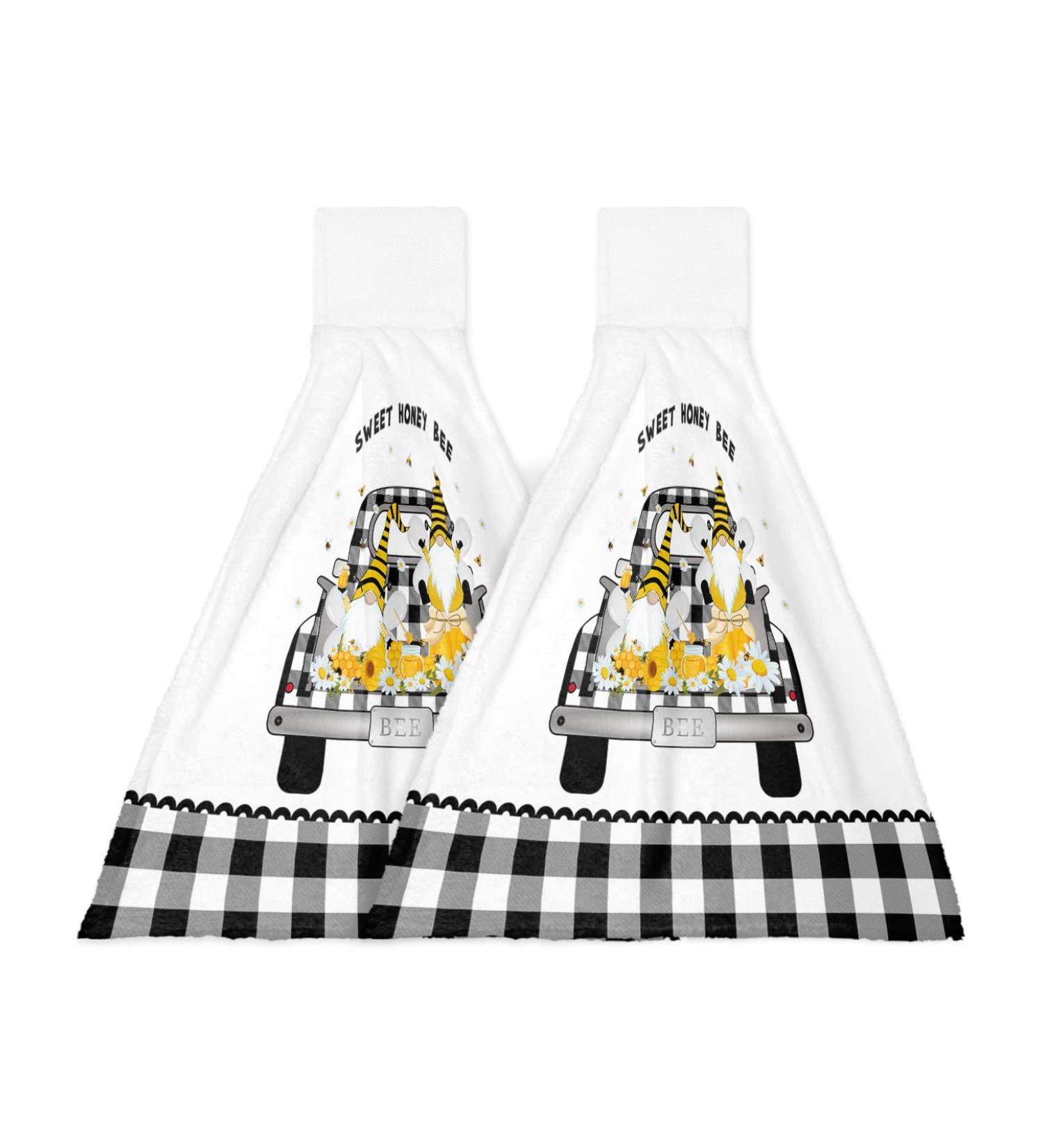 Farmhouse Gnome Honeybee on Truck Country Plaid Hand Towels - Set of 2 | Absorbent Kitchen and Bathroom Towels | Durable Hanging Washing Cloths for Home Cleaning Decor - Buy Online on GoSupps.com