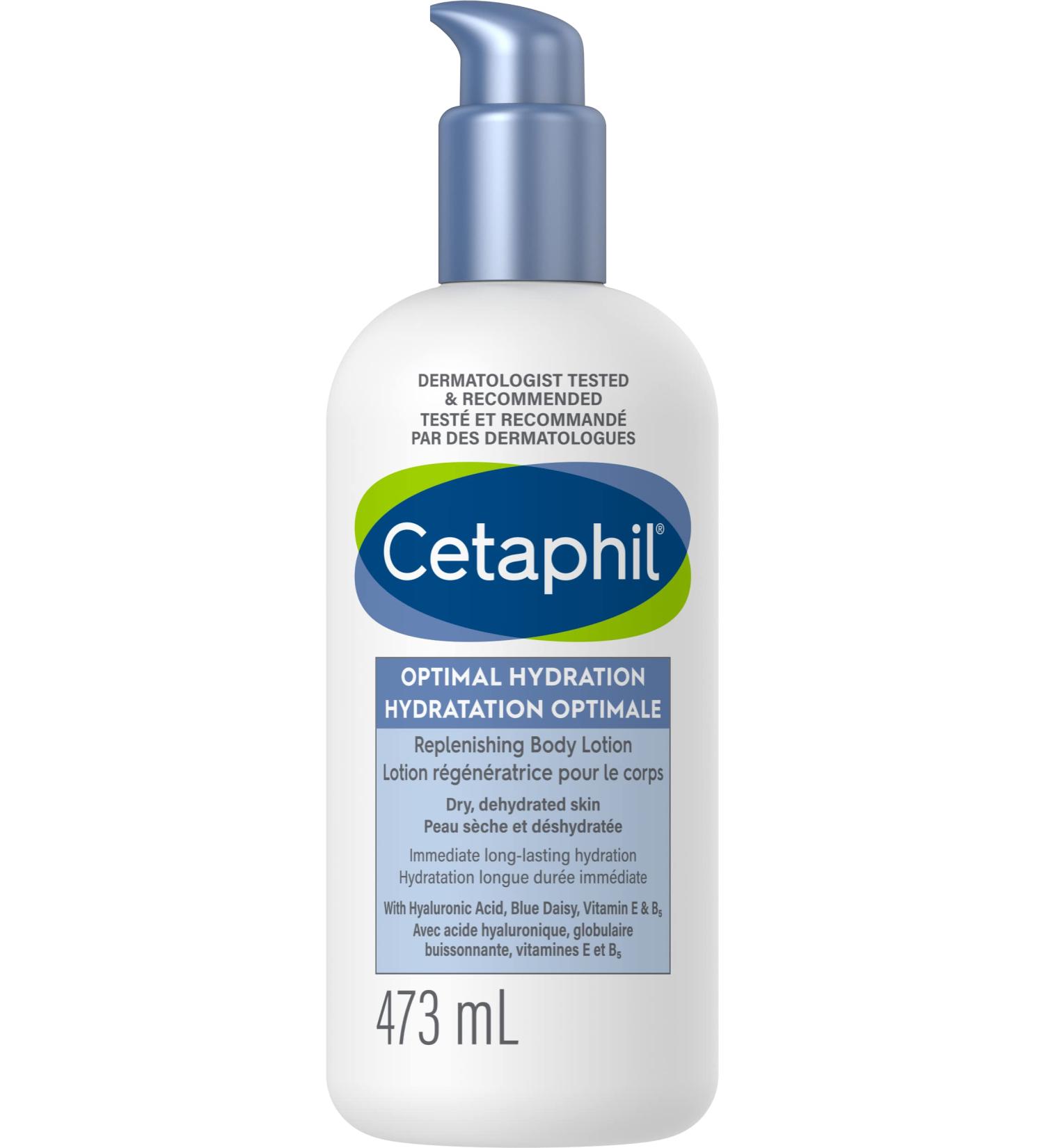 Cetaphil Optimal Hydration Replenishing Body Lotion for Sensitive Dry and Dehydrated Skin 48hr Hydration With Hyaluronic Acid Vitamin E & Vitamin B5 Dermatologist Recommended 473ml - Buy Online on GoSupps.com