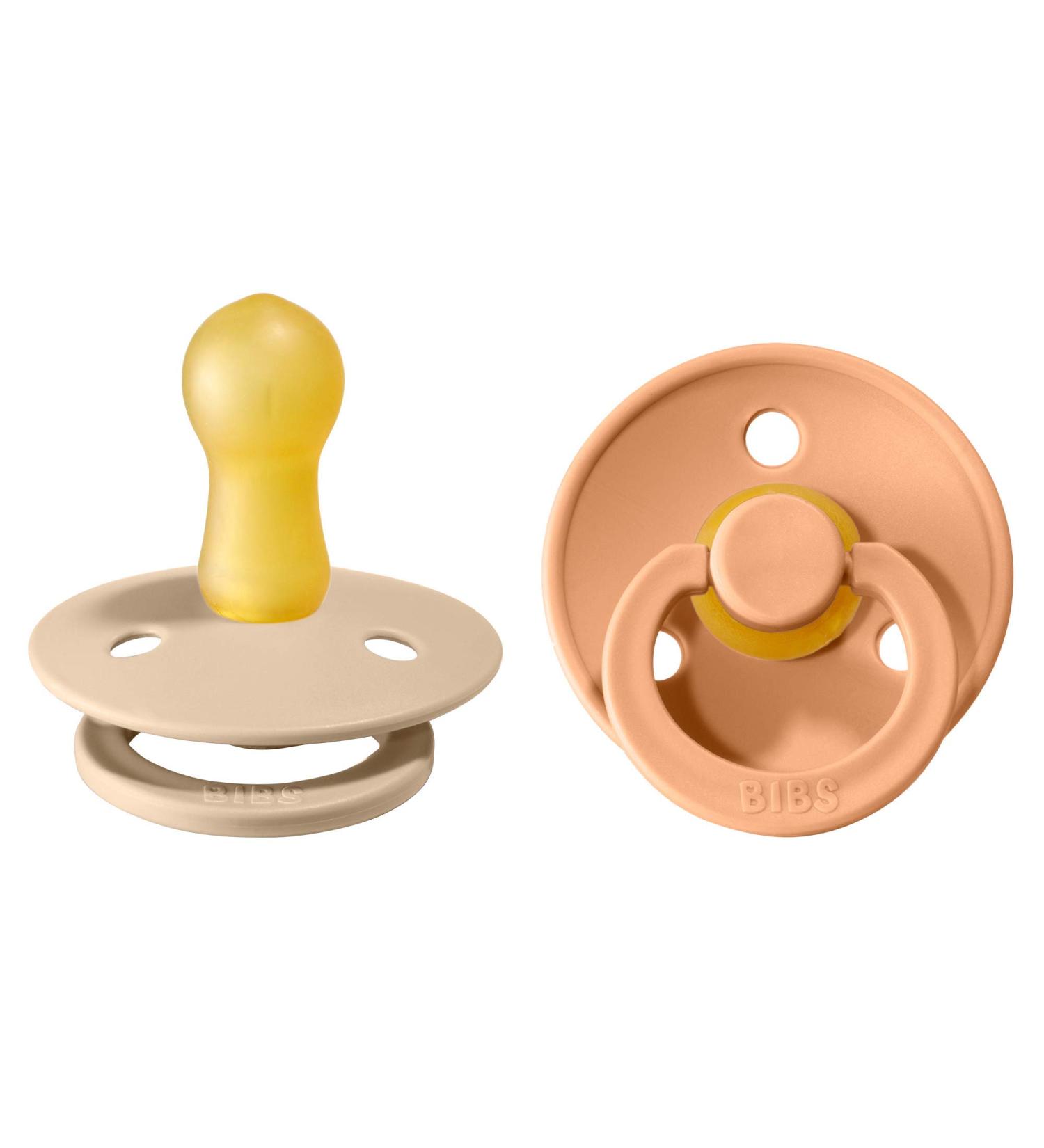BIBS Colour Baby Pacifier 2-Pack | Made in Denmark | BPA Free Soother | Natural Round Nipple | Size 2 (6-18 Months) | Vanilla/Peach - Buy Online on GoSupps.com