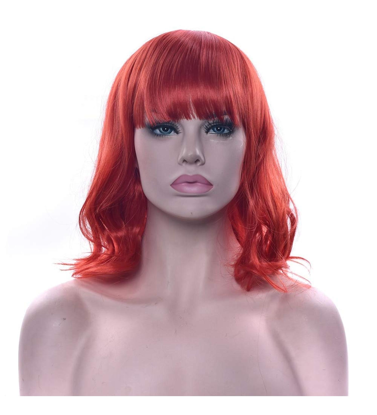 Lfmdjf 10 Colors short curly tm temperatures fiber synthetic hair pink black brown party hairpiece wig for women 14inches bd red