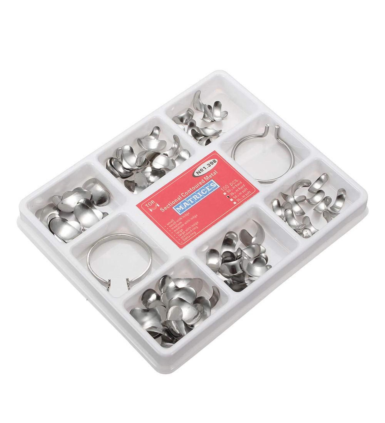 OKIl 100pcs Dental Tools Kit - Contoured Metal Matrices & 2 Rings for Precise Dental Work | International Shipping Available - Buy Online on GoSupps.com