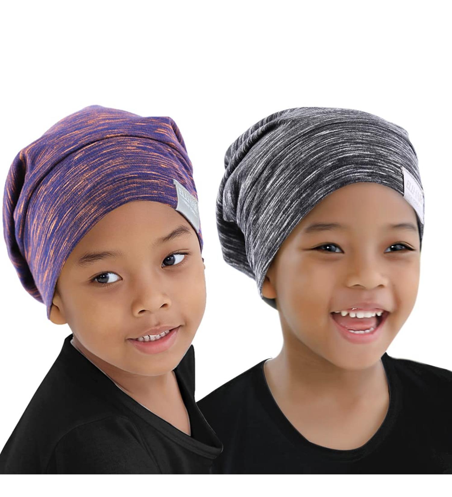 ELIHAIR Satin Bonnet Beanie Sleep Cap for Women and Girls - Adjustable, Soft Slouchy Hat for Frizzy Hair - Rose Violet/Grey Pale - 2 Kids Sizes - Buy Online on GoSupps.com