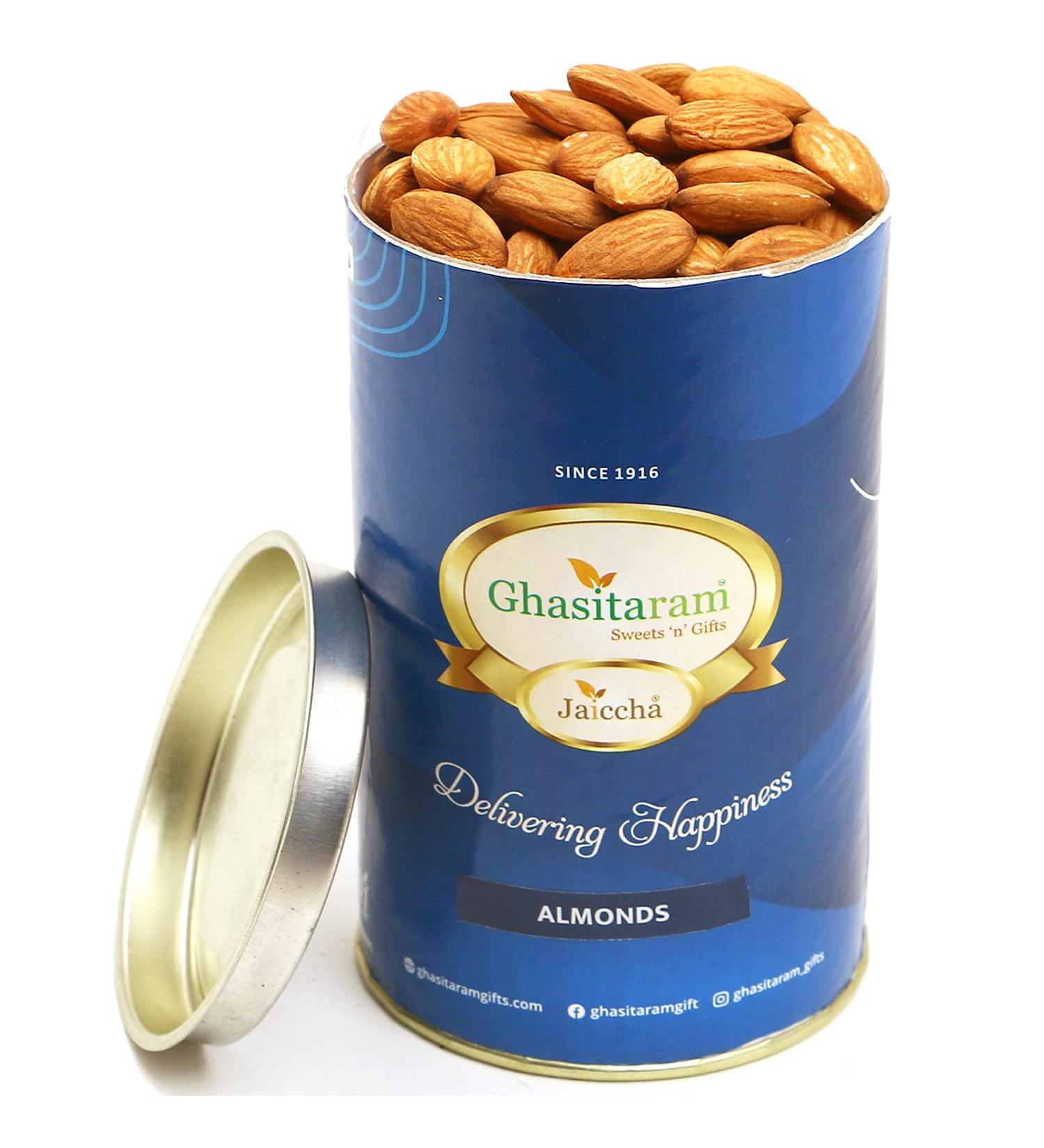 Jaiccha Ghasitaram Almonds Can|Gift for Diwali Gifts Holi Rakhi Valentine Christmas Birthday Anniversary Her Him| - Buy Online on GoSupps.com