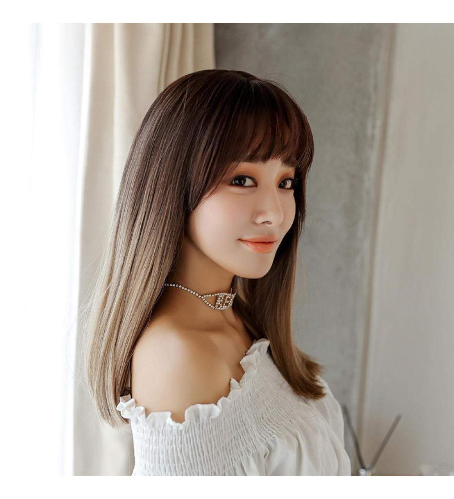 Long Straight Hair Wig - Realistic Korea Design | Light Tea Gradient | 67cm Cold Brown 45cm | International Shipping - Buy Online on GoSupps.com