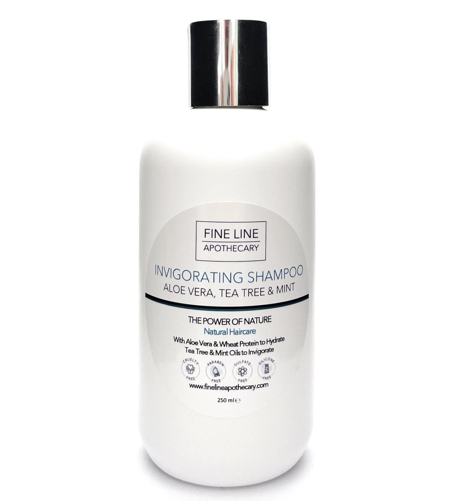 99% Natural INVIGORATING SHAMPOO - ALOE VERA TEA TREE & MINT 250 ml by Fine Line Apothecary. Sulfate Free Paraben Free Silicone Free. Concentrated. pH 5.5 Gentle Suitable for Sensitive Skin - Buy Online on GoSupps.com