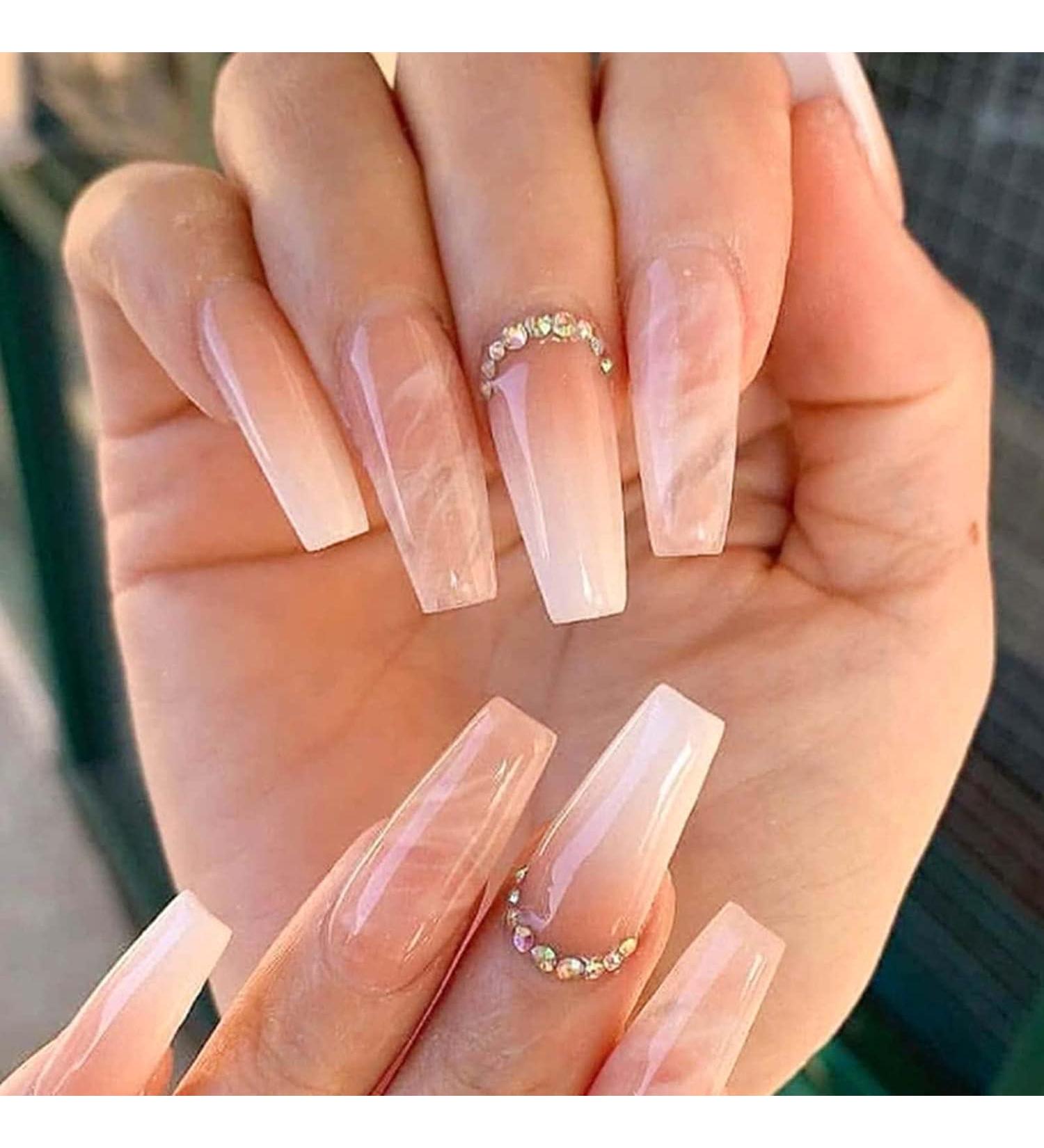 Vemalo Long Coffin Marble Press On Nails | False Stick On Acrylic Nails for Women - Style 8 - Buy Online on GoSupps.com