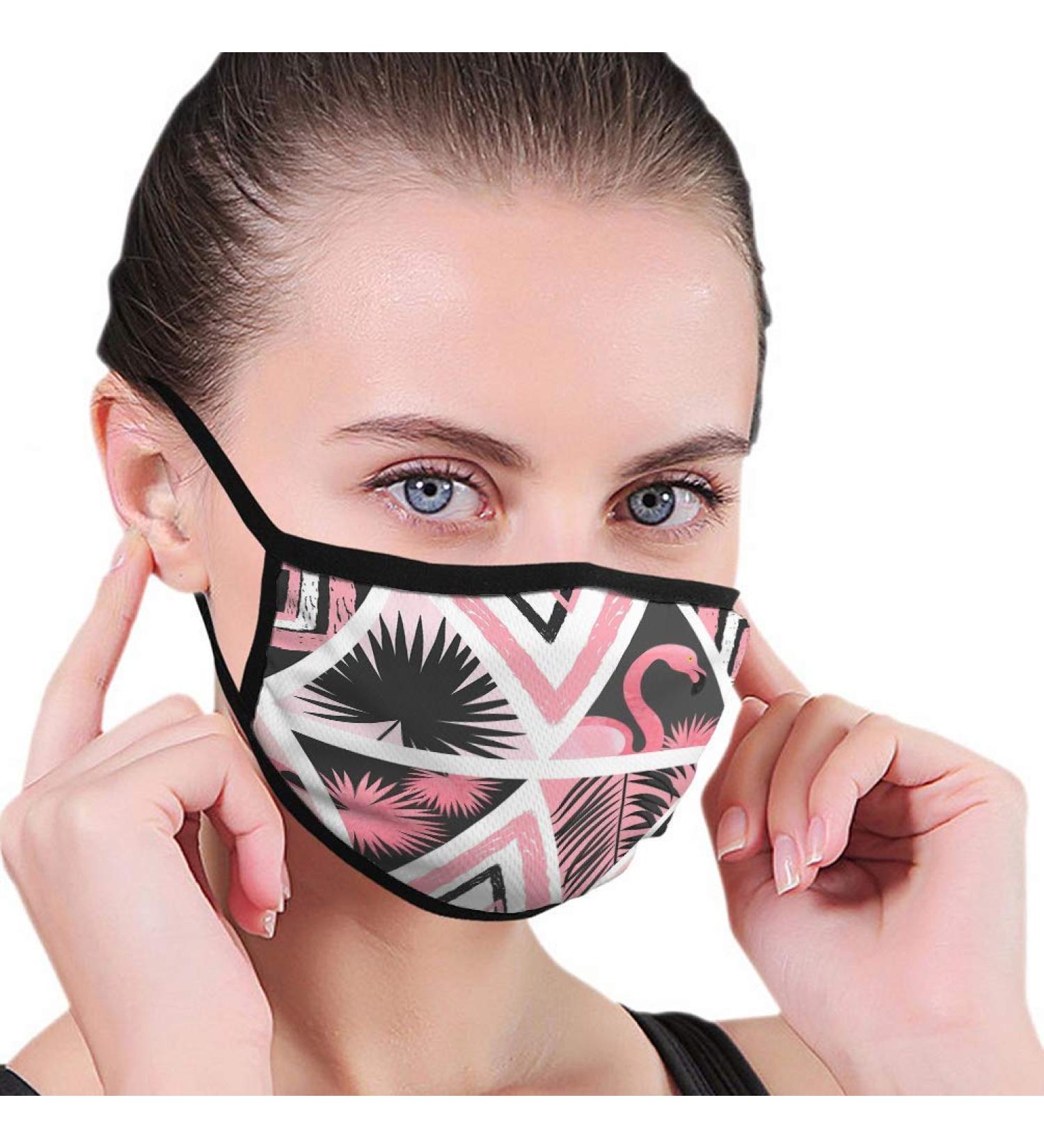 Breathable premium facial protection envelope seamless abstract tropical pattern trendy flamingo-palm women men anti wind dust protection protective cover for ski charging camping travel safety daily