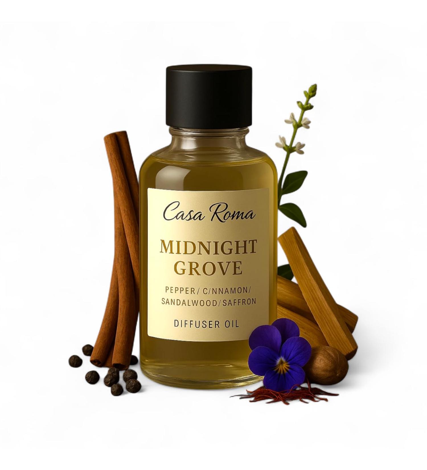 Casa Roma Midnight Grove Aroma Oil Premium Cold-Air Diffuser Oil with Pepper Cinnamon Nutmeg & Sandalwood Compatible with Casa Roma & Waterless Diffusers (120ml Bottle) - Buy Online on GoSupps.com
