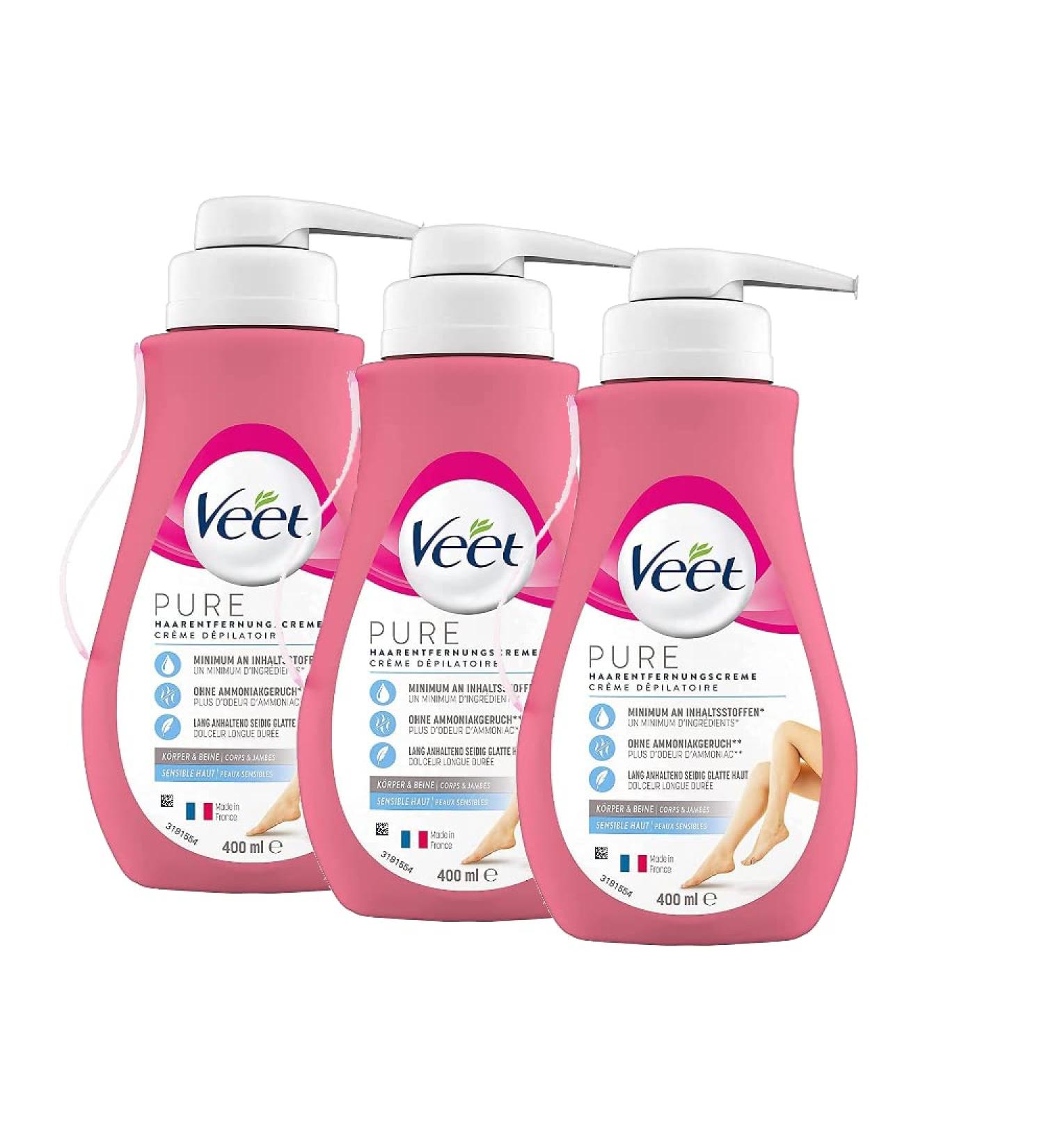 Veet Sensitive Hair Removal Cream - Fast & Effective 3 Pack (3 x 400ml) for Silky-Smooth Skin | Quick Application 5-10 Minutes - Buy Online on GoSupps.com