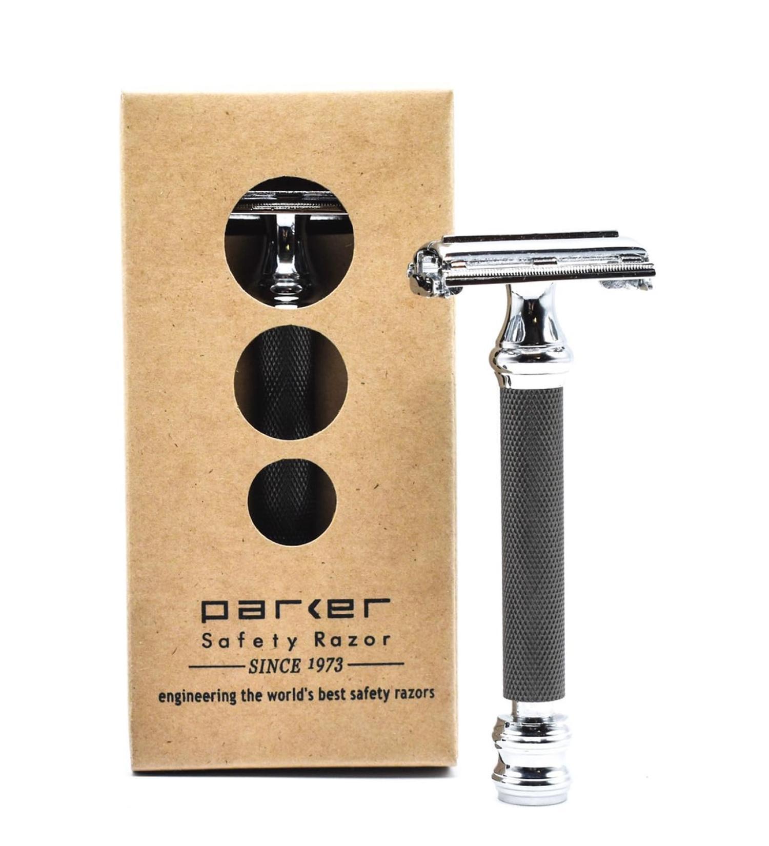 Parker 76R Safety Razor for Men - Long Handle Graphite Gray Butterfly Open Double-Edged Razor Plane | International Shipping Available - Buy Online on GoSupps.com