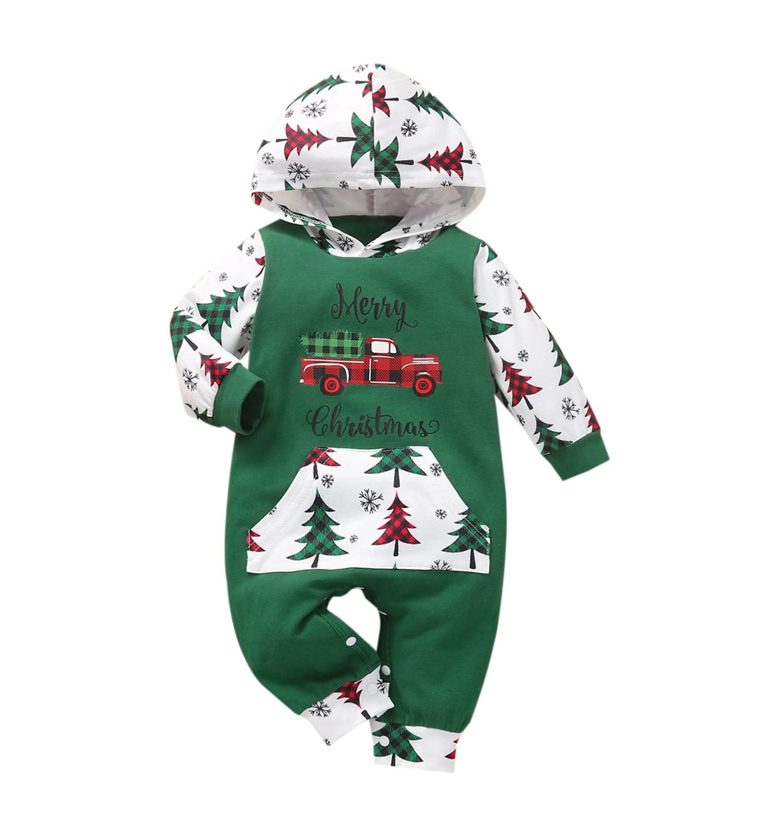 Loalirando Baby Christmas Romper Jumpsuit | My First Xmas Outfit 3-6 Months Green | Tree & Truck Design - Buy Online on GoSupps.com