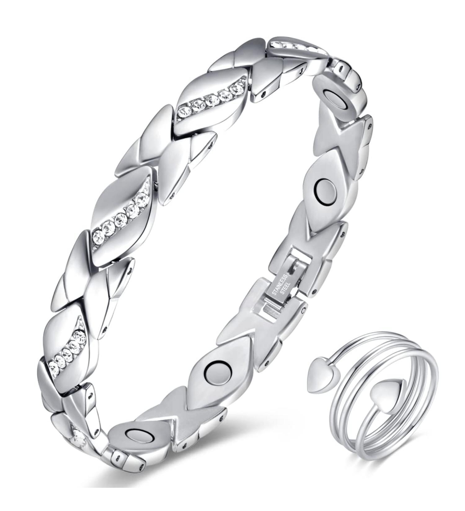Vicmag Women's Ultral Strength Magnetic Bracelet - Titanstahl Silver Crystal Design Gift - Buy Online on GoSupps.com