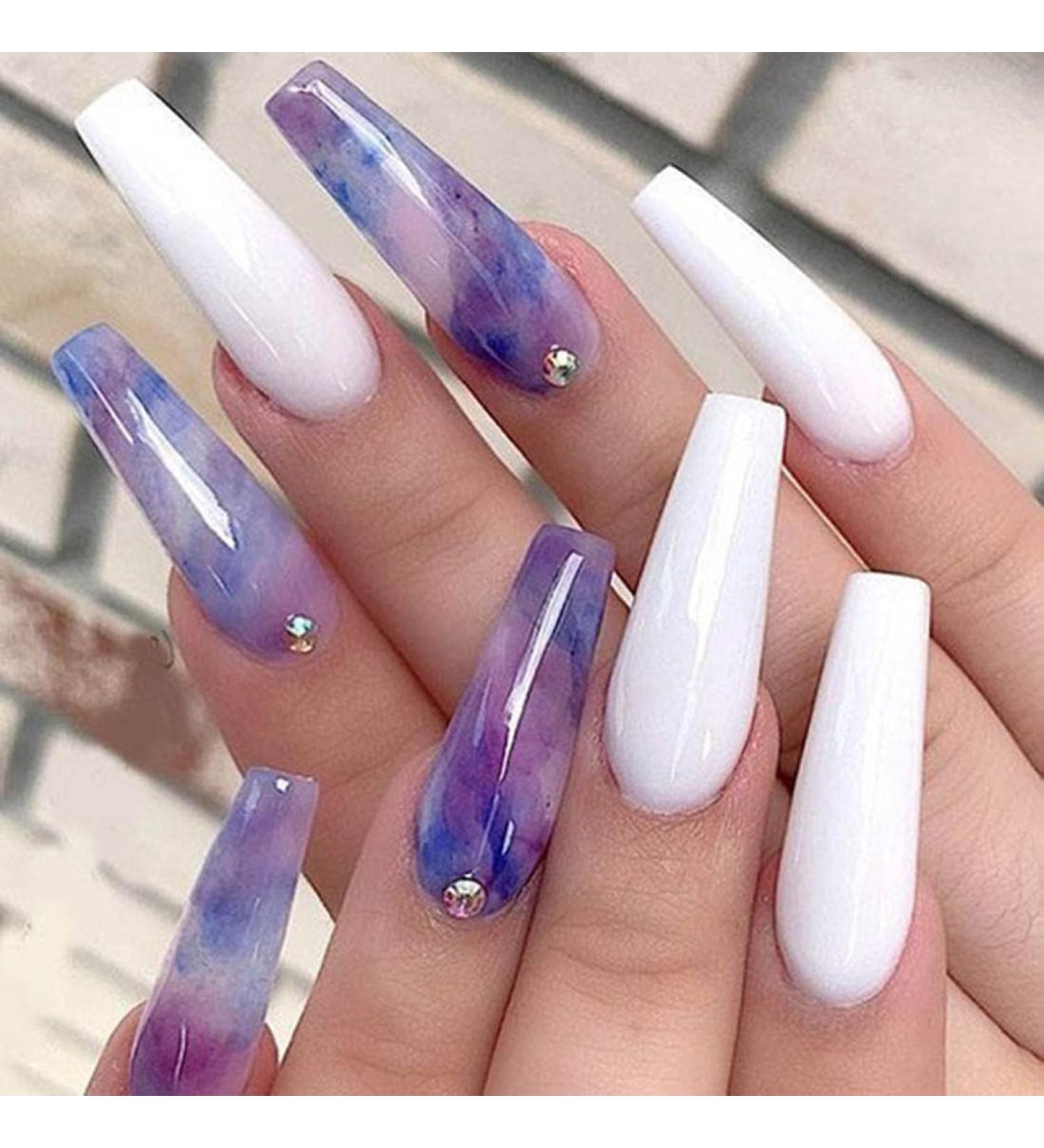 Sinlov 24pcs Coffin Fake Nails - Glossy Gradient Press On Ballerina Nails for Women & Girls (Viola) - Long Full Cover Artificial Nails - Buy Online on GoSupps.com