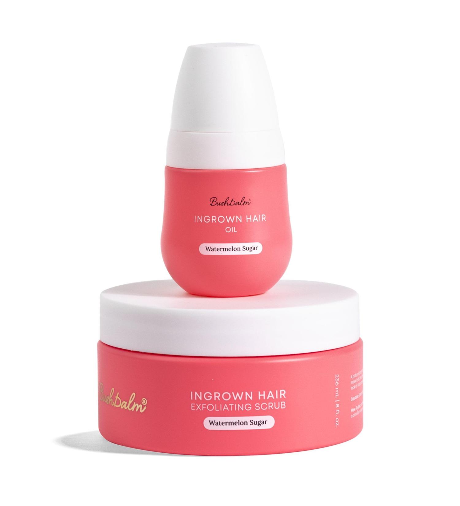 Bushbalm Ingrown Hair and Razor Bumps Routine - Moisturize and Soothe After Shave Skincare for Sensitive Areas - Includes Ingrown Hair Oil (30 ml) and Exfoliating Scrub (236 ml) - Watermelon Sugar Watermelon Sugar Set 2 Pie  - Buy Online on GoSupps.com