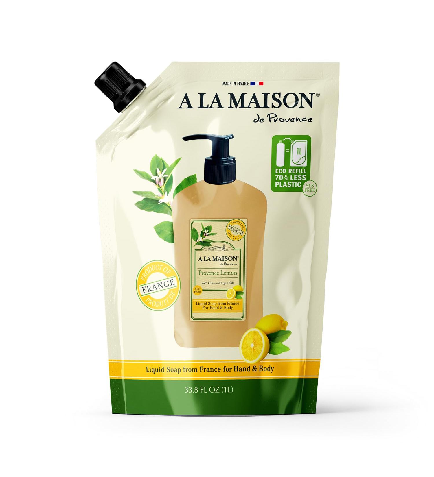 A LA MAISON French Liquid Hand Soap RefilL - Natural Hand Wash Made with Essential Oils - Biodegradable Plant-Based Vegan Cruelty-Free (33.8 Fl Oz Pouch (2 Pack) Provence Lemon) - Buy Online on GoSupps.com