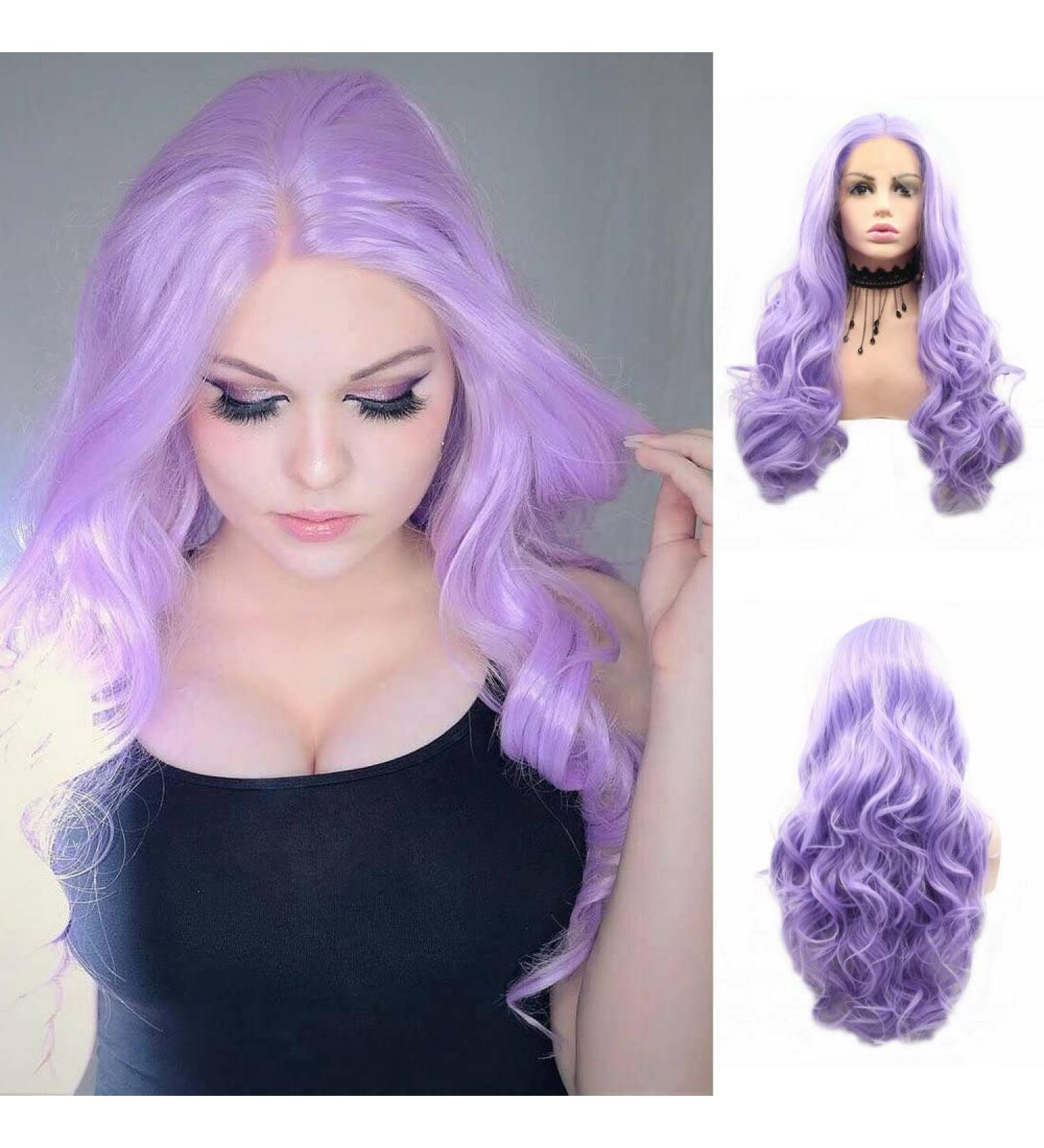 Lavender Wavy Synthetic Lace Front Wig for Women | Pastel Purple Drag Queen & Cosplay Hair - Buy Online on GoSupps.com