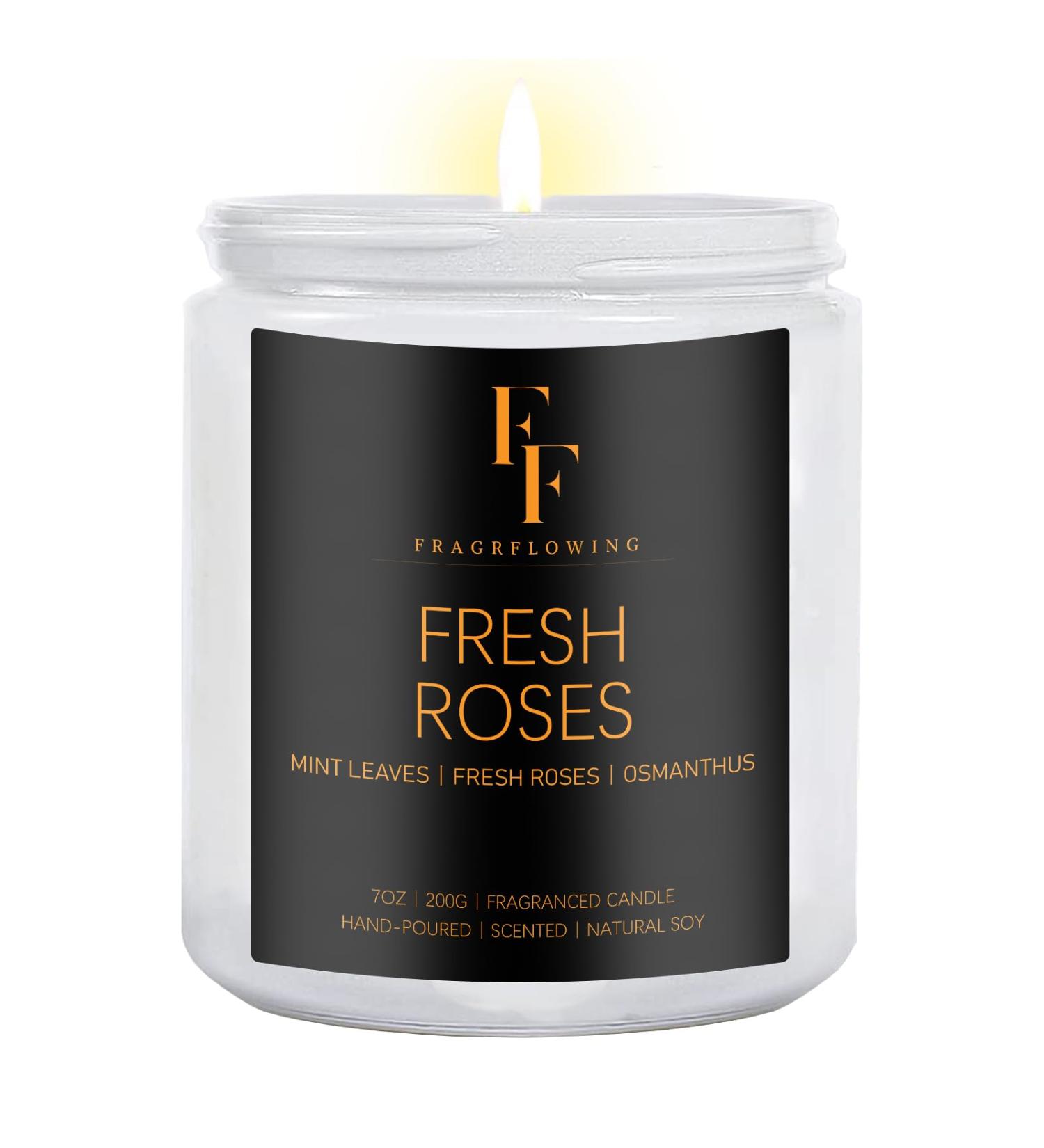 Fresh Roses Scented Candles - 7oz Natural Soy Wax Aromatherapy Candle for Home | White Jar | International Shipping - Buy Online on GoSupps.com