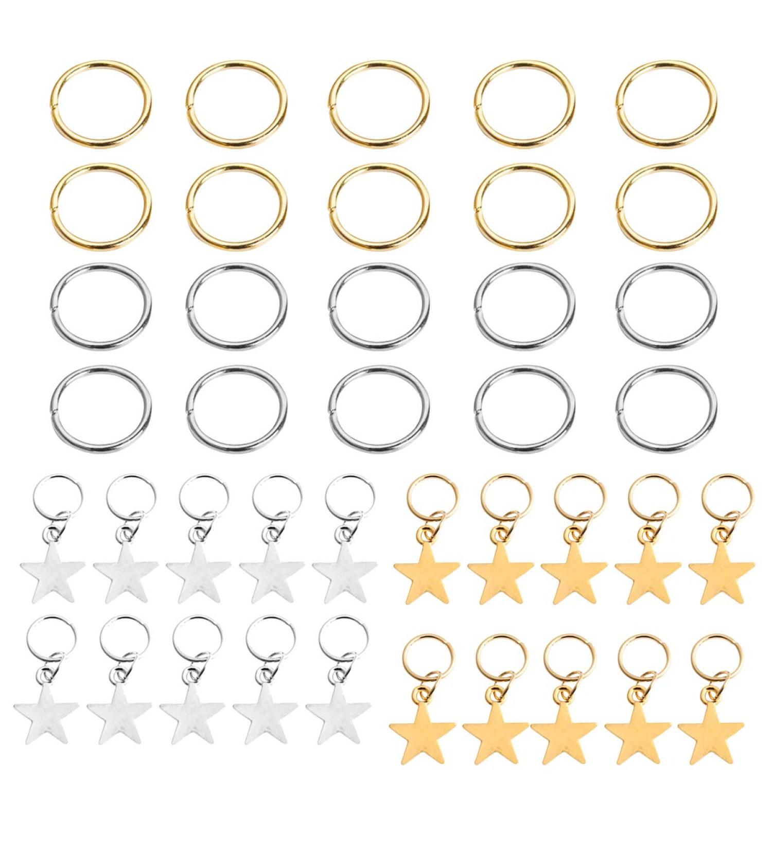 Leeq 40-Piece Star Hair Braid Rings & Loop Clips Set - Gold & Silver Hair Charms for Stunning Styles - Buy Online on GoSupps.com