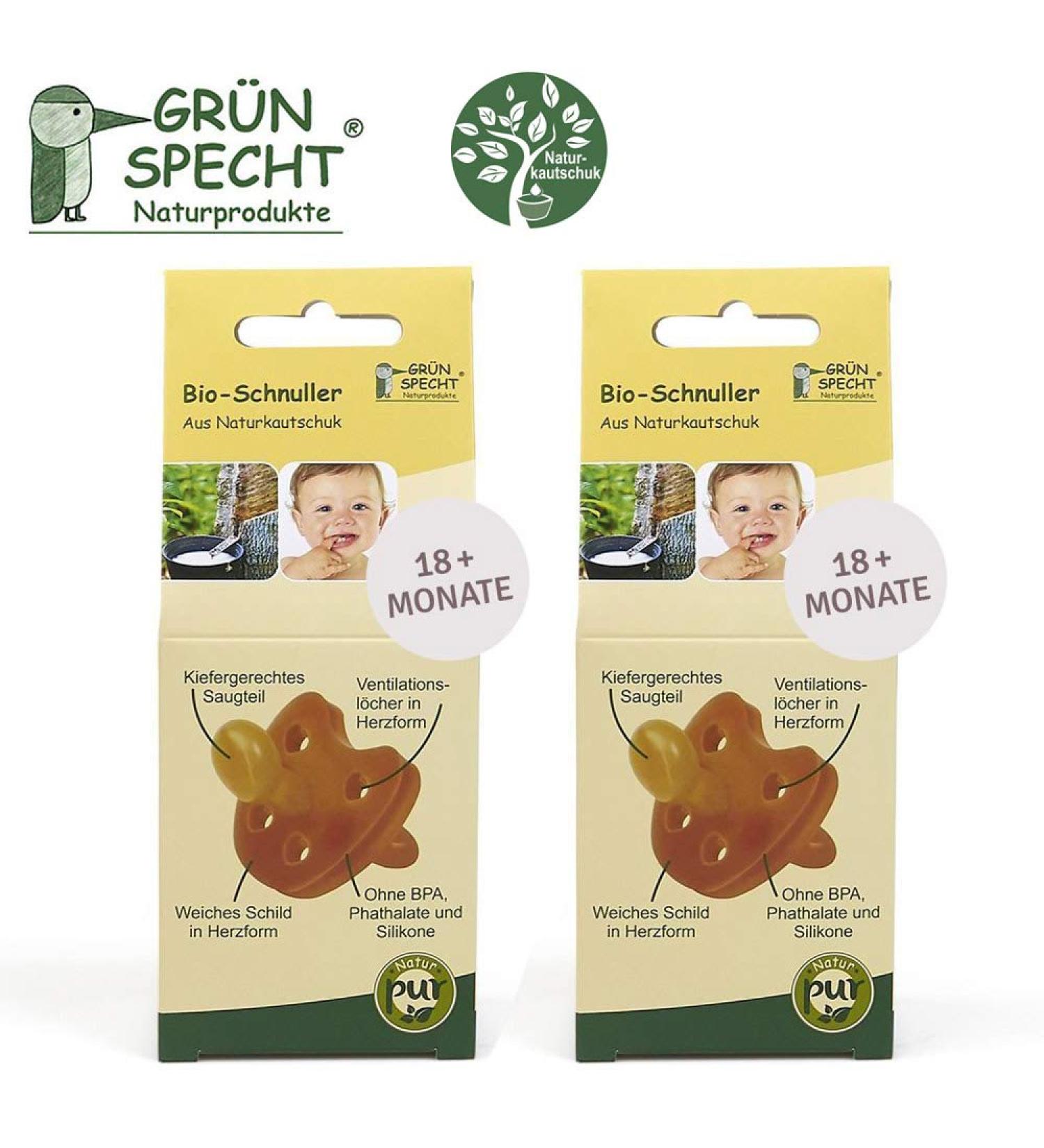 Buy Gruenspecht Organic Pacifier Set - Natural Rubber Heart-Shaped 18+ Months Orthodontic Soft Shield - Eco-Friendly Baby Soothers - Buy Online on GoSupps.com