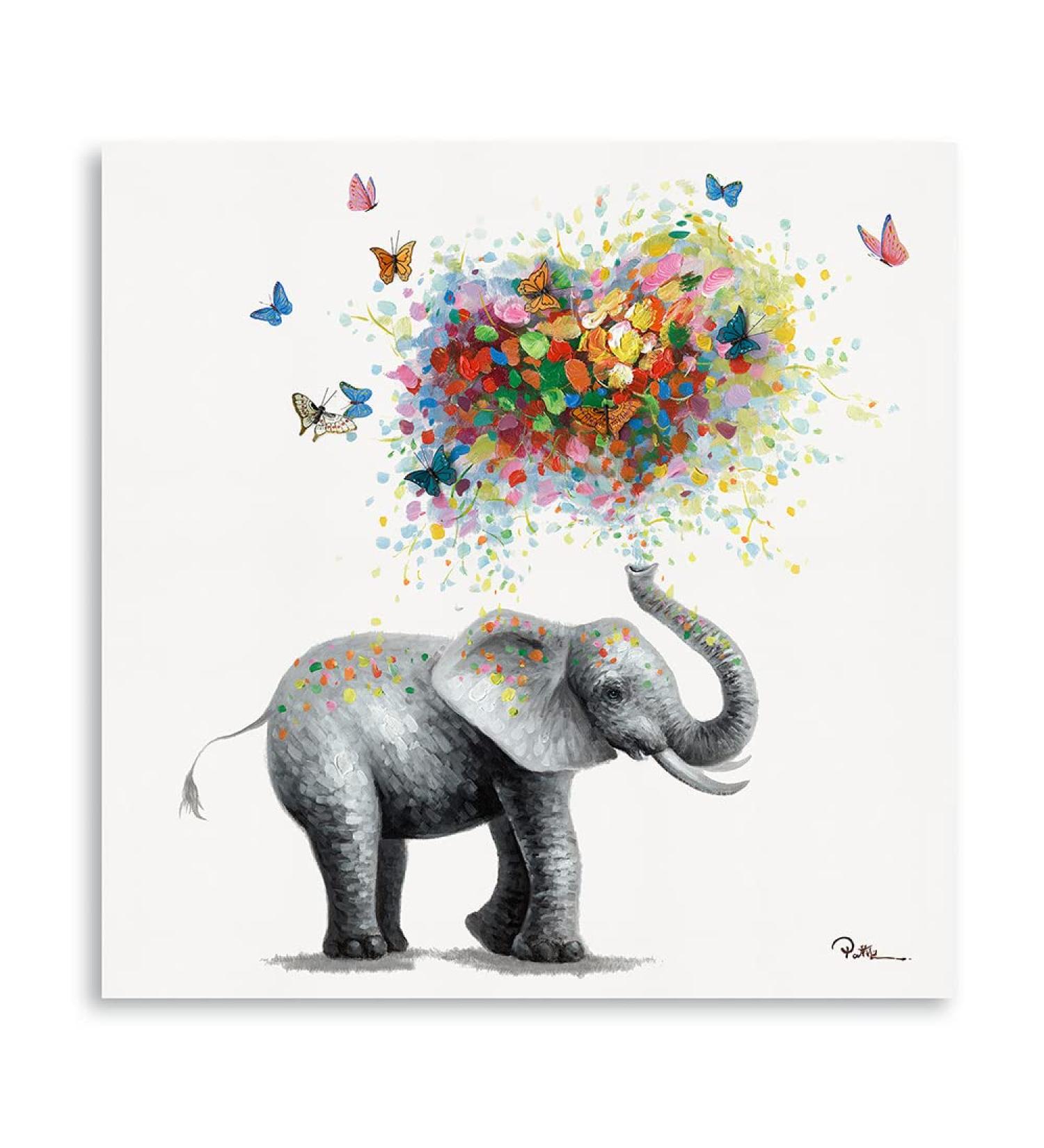 Yidepot Butterfly Elephant Wall Art Print - Colorful Heart Shaped Balloon for Kids' Nursery Decor - Canvas Framed 50x50CM - Buy Online on GoSupps.com