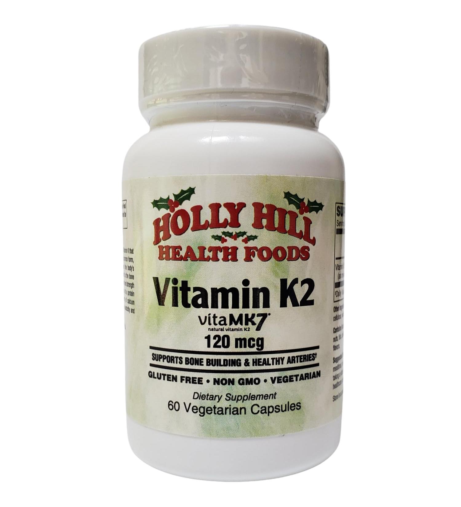 Holly Hill Health Foods Vitamin K2 120 mcg Providing 120 mcg of vitaMK7 K2 60 Vegetarian Capsules - Buy Online on GoSupps.com
