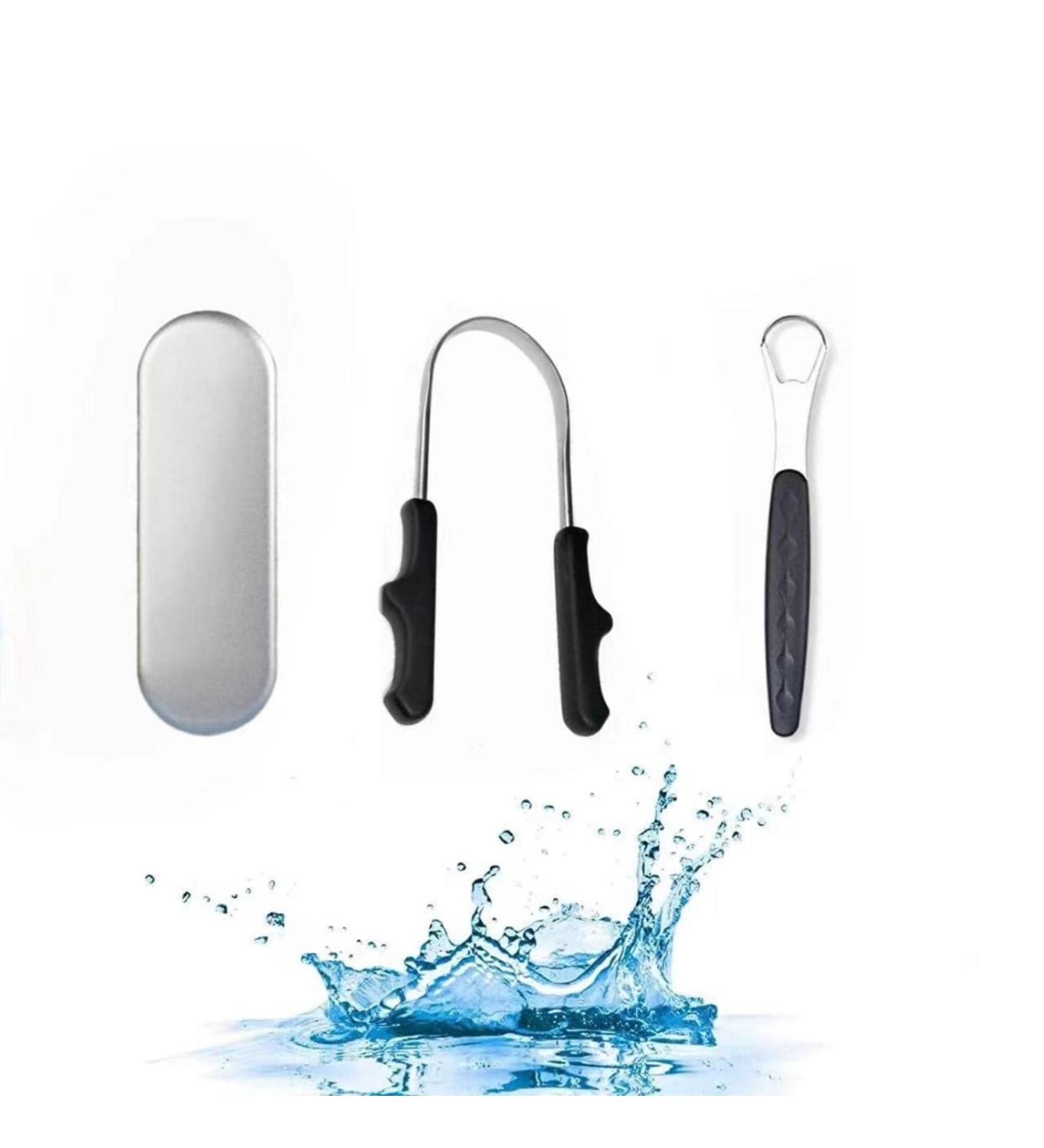 Metal Tongue Scraper (2 Pack) with Case for Adults, Men, Women & Children - Oral Care Tool to Reduce Bad Breath - Buy Online on GoSupps.com