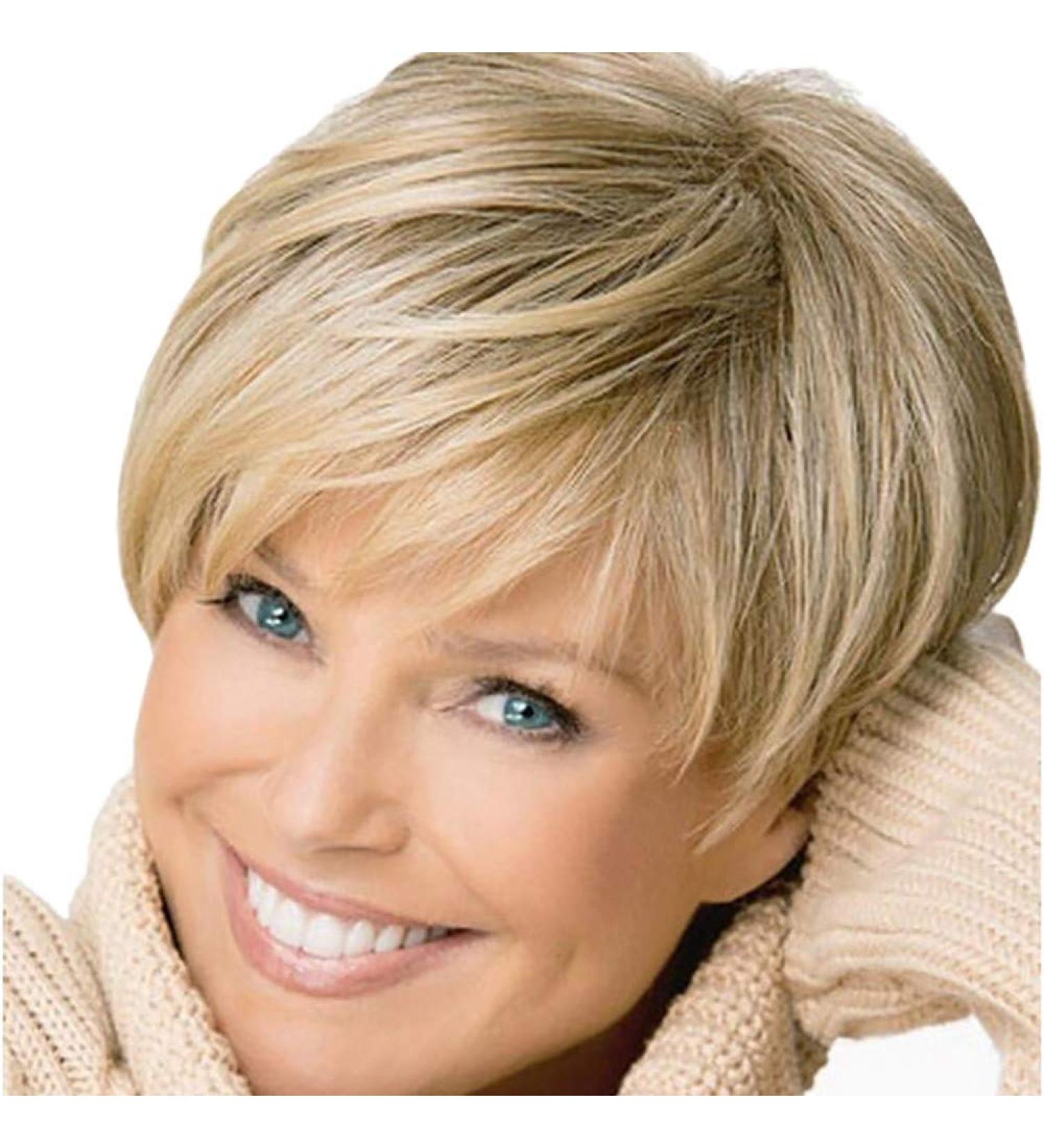 Battnot 26cm Short Straight Synthetic Hair Wig for Women - Fluffy Gradient Gold Style | Perfect for Parties & Everyday Wear - Buy Online on GoSupps.com