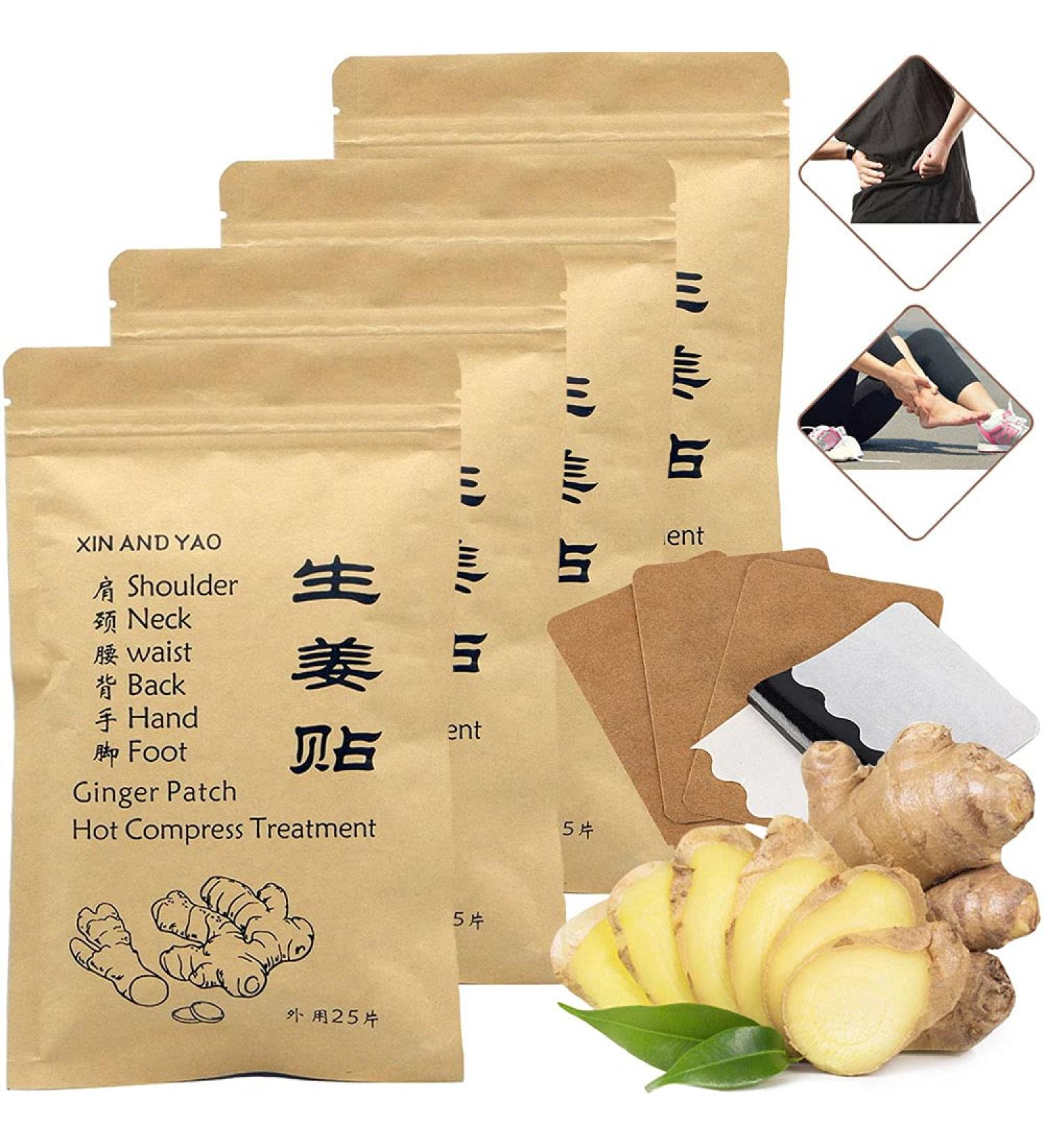 100pcs Self-Heating Ginger Patch for Pain Relief and Blood Circulation - Shoulder, Neck, Waist, Back, Hand, Foot, Knee, Joint, Stomach Bloating - Hot Compress Pad (12*8cm) - Buy Online on GoSupps.com