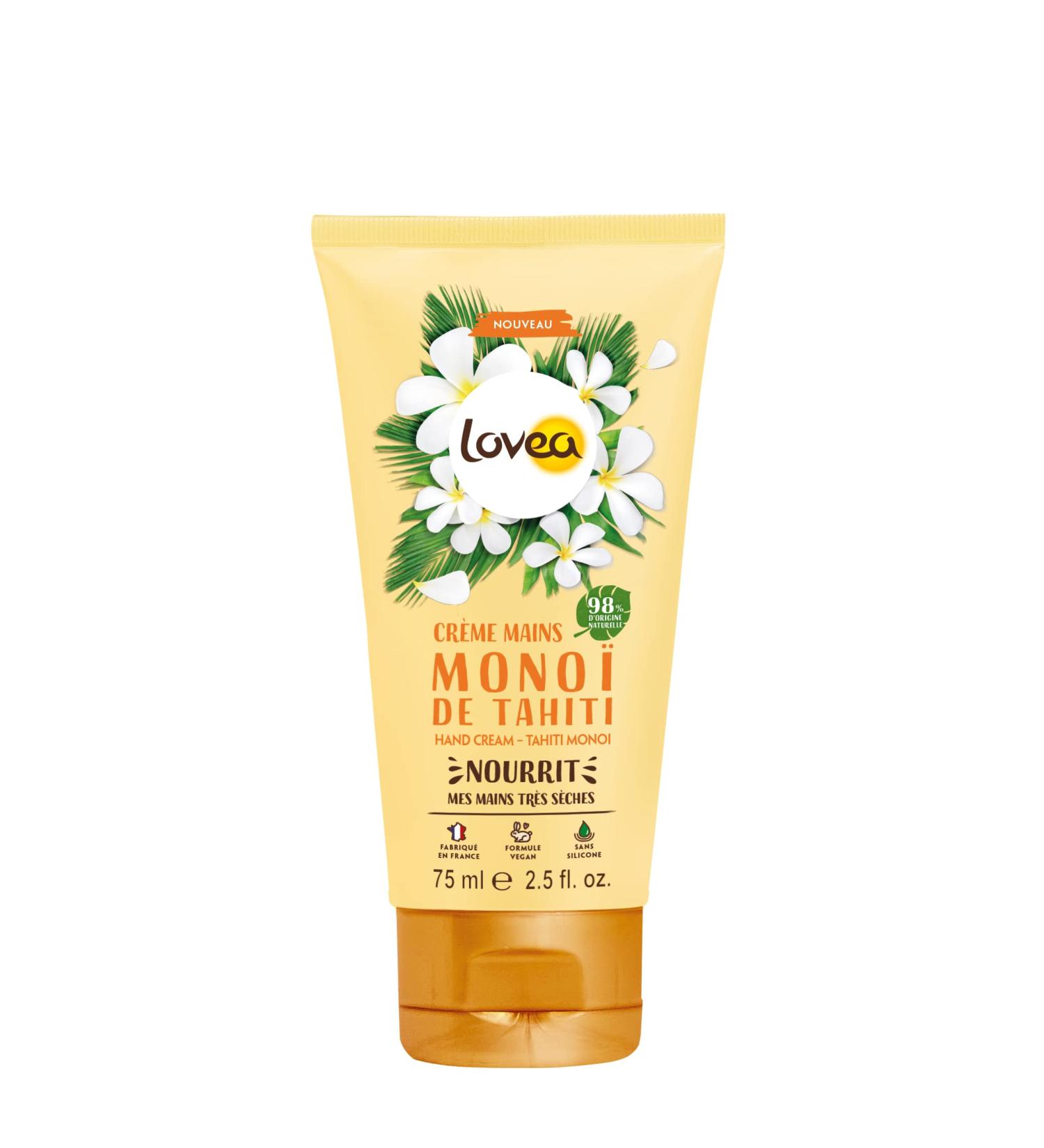 LOVEA - Hand Cream - Mono De Tahiti - Nourishes Protects & Softens - For Very Dry Skin - 98% Natural Origin - Silicone Free - Vegan - Made in France - 75ml - Buy Online on GoSupps.com