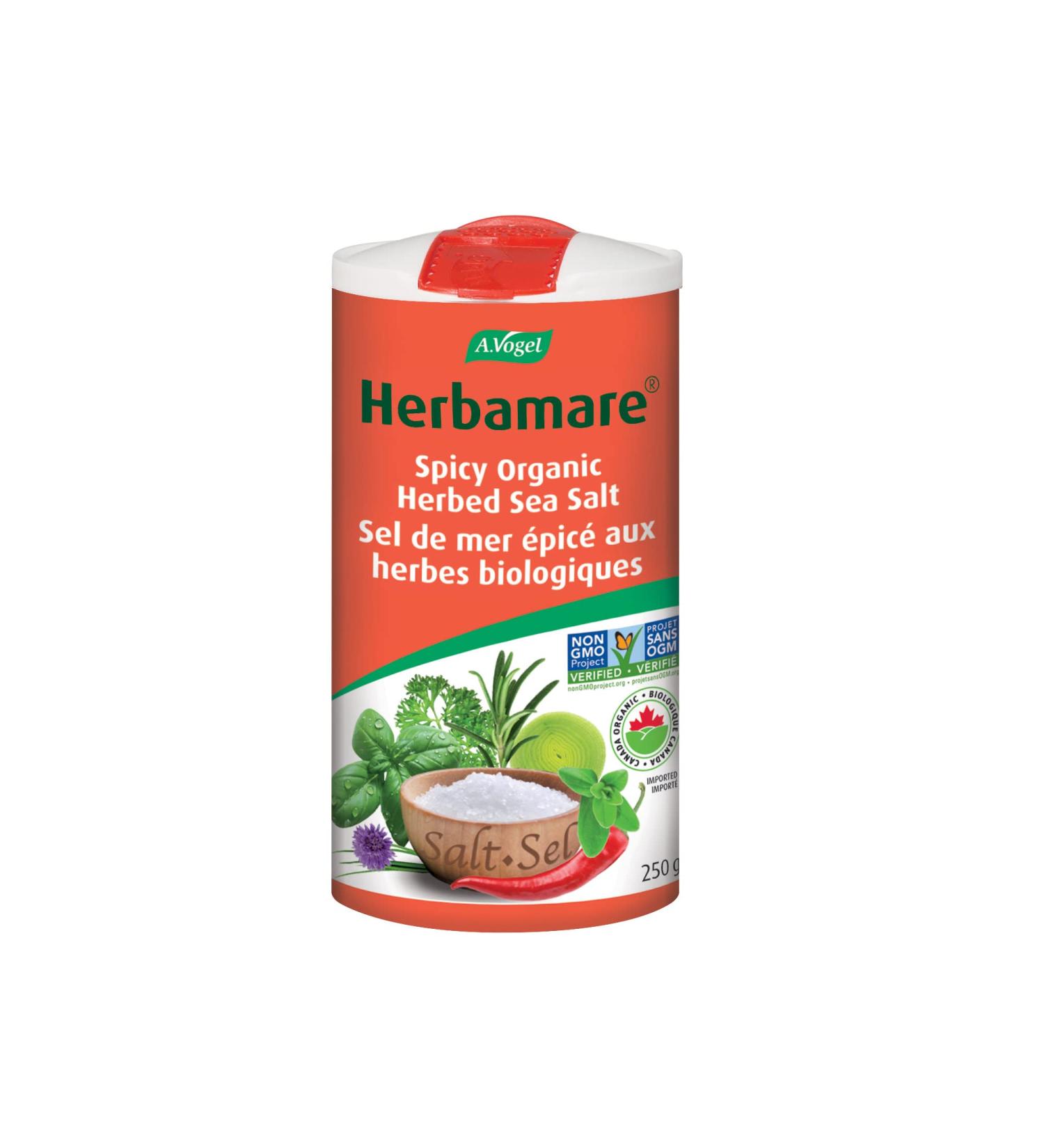 A.Vogel - Herbamare Spicy | Spicy Sea Salt - Infused with Organic Herbs and Vegetables | Non-GMO project certified | MSG and Gluten Free | Suitable for vegetarian and vegan | 250 G - Buy Online on GoSupps.com