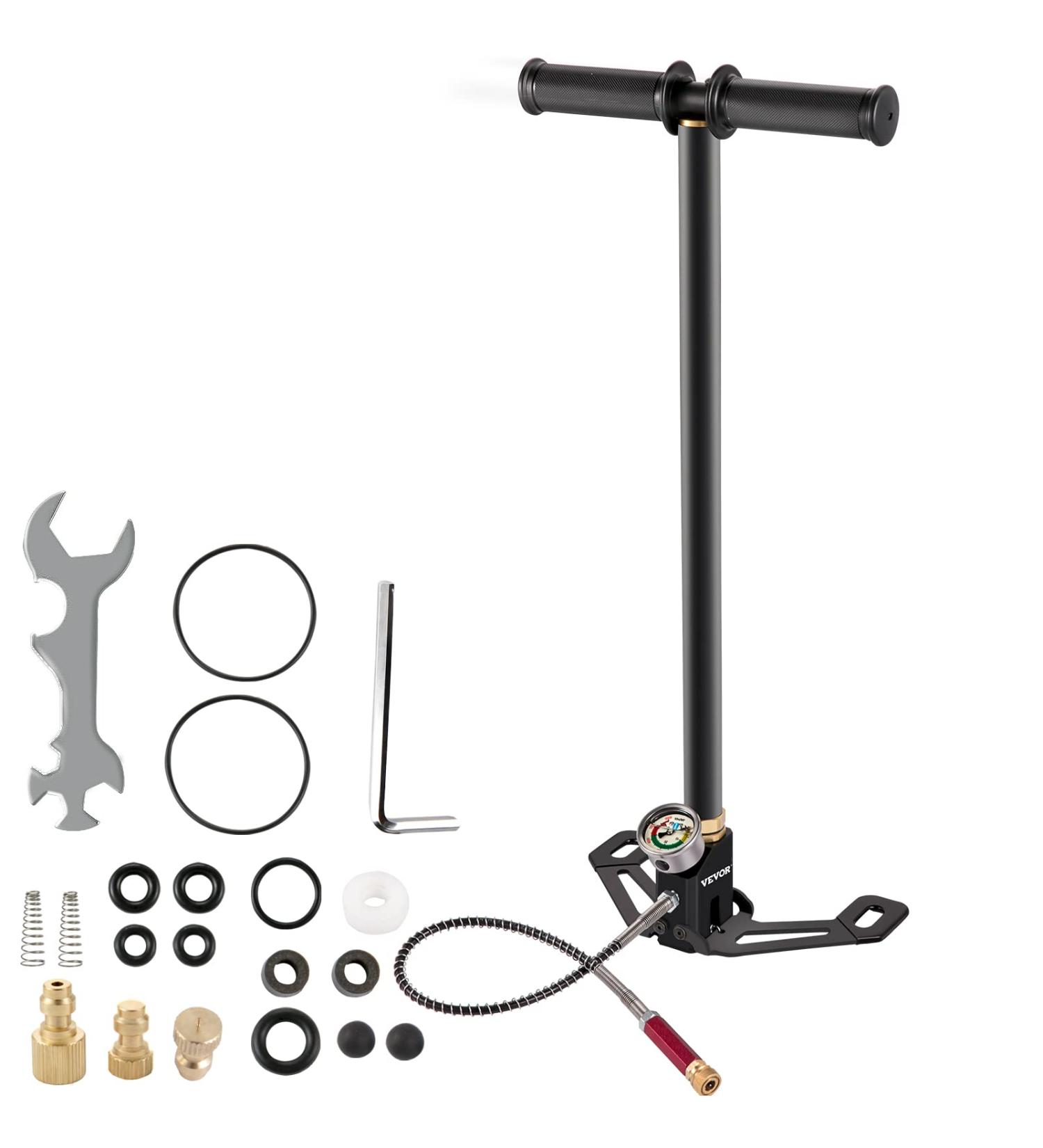 VEVOR PCP Air Pump | 4500psi High Pressure Hand Pump with Gauge | Stainless Steel for PCP & Paintball Guns - Buy Online on GoSupps.com