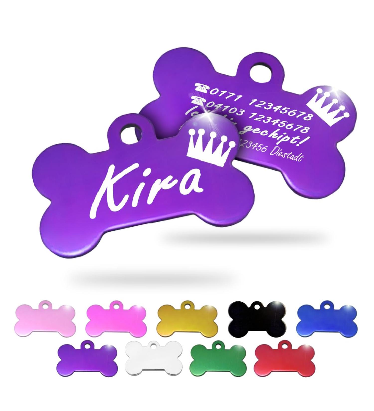 Ibera Gifts: Personalized Bone-Shaped Dog & Cat Collars | Engraved Name Tags for Medium to Large Pets (Purple Crown) - Buy Online on GoSupps.com