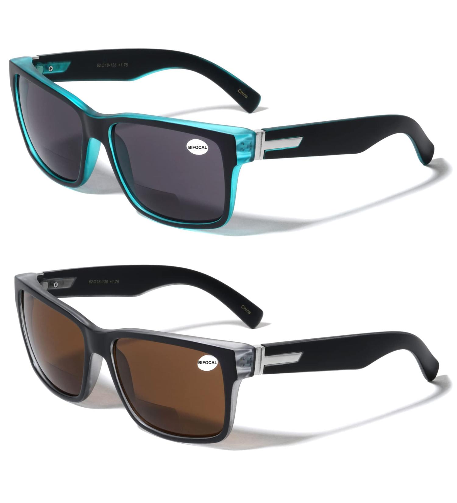V.W.E. Men's Bifocal Reading Sunglasses - 2 Pairs Wide Fit 150mm - Black & Brown Outdoor Glasses 1.5x - Buy Online on GoSupps.com