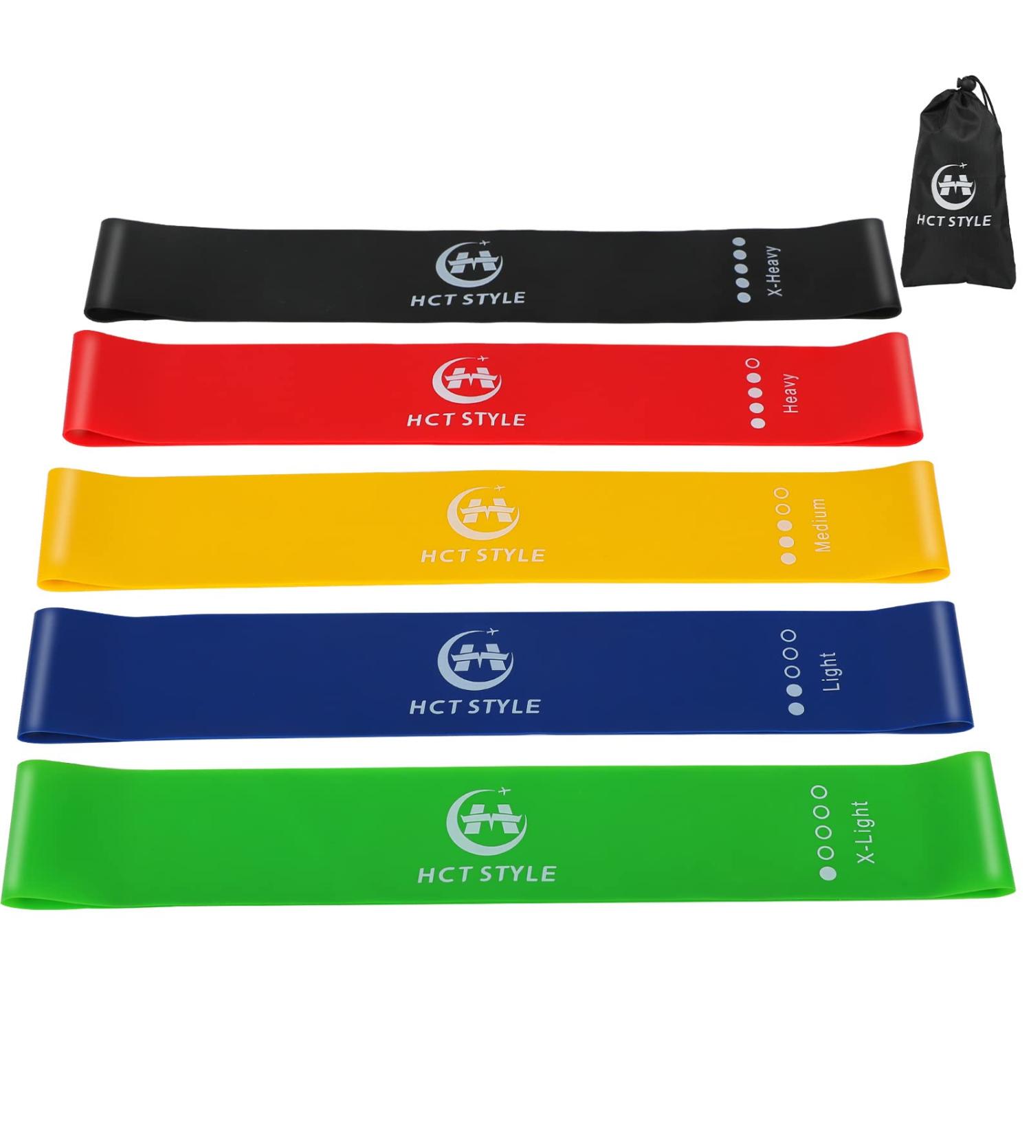 Buy Fitness Bands Set of 5 for Yoga & Pilates | Sport Resistance Bands with Instructions & Storage Bag - Multi-Color Options - Buy Online on GoSupps.com