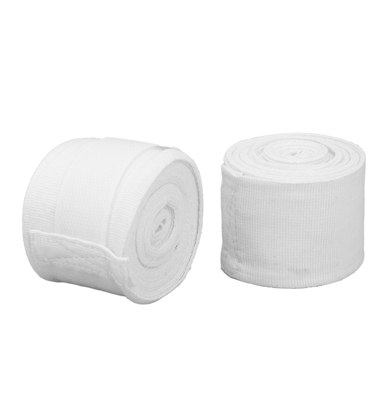 Buy Boxing Bandages - 2 Pcs 5m Halastic Cotton Hook Loop Design - Perfect for Men & Women Kickboxing Protection - White - Buy Online on GoSupps.com