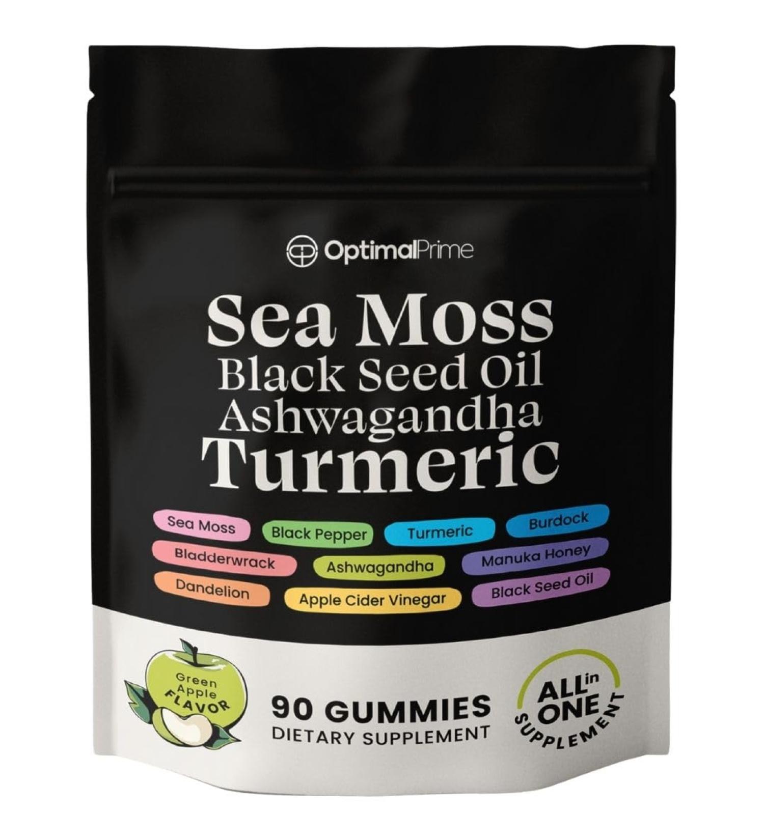Optimal Prime Sea Moss and Black Seed Oil Gummies Ashwagandha Turmeric Manuka Honey ACV Dandelion Black Pepper Burdock Bladderwrack Vegan 90 Gummies 45 Day Supply - Buy Online on GoSupps.com