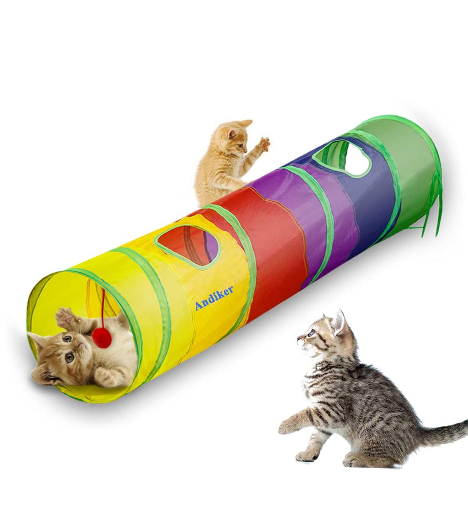 Andiker Cat Tunnel: Collapsible Pet Tube Toy for Indoor/Outdoor Fun - 2 Hole Design with Fun Ball - 25 * 120cm - Buy Online on GoSupps.com