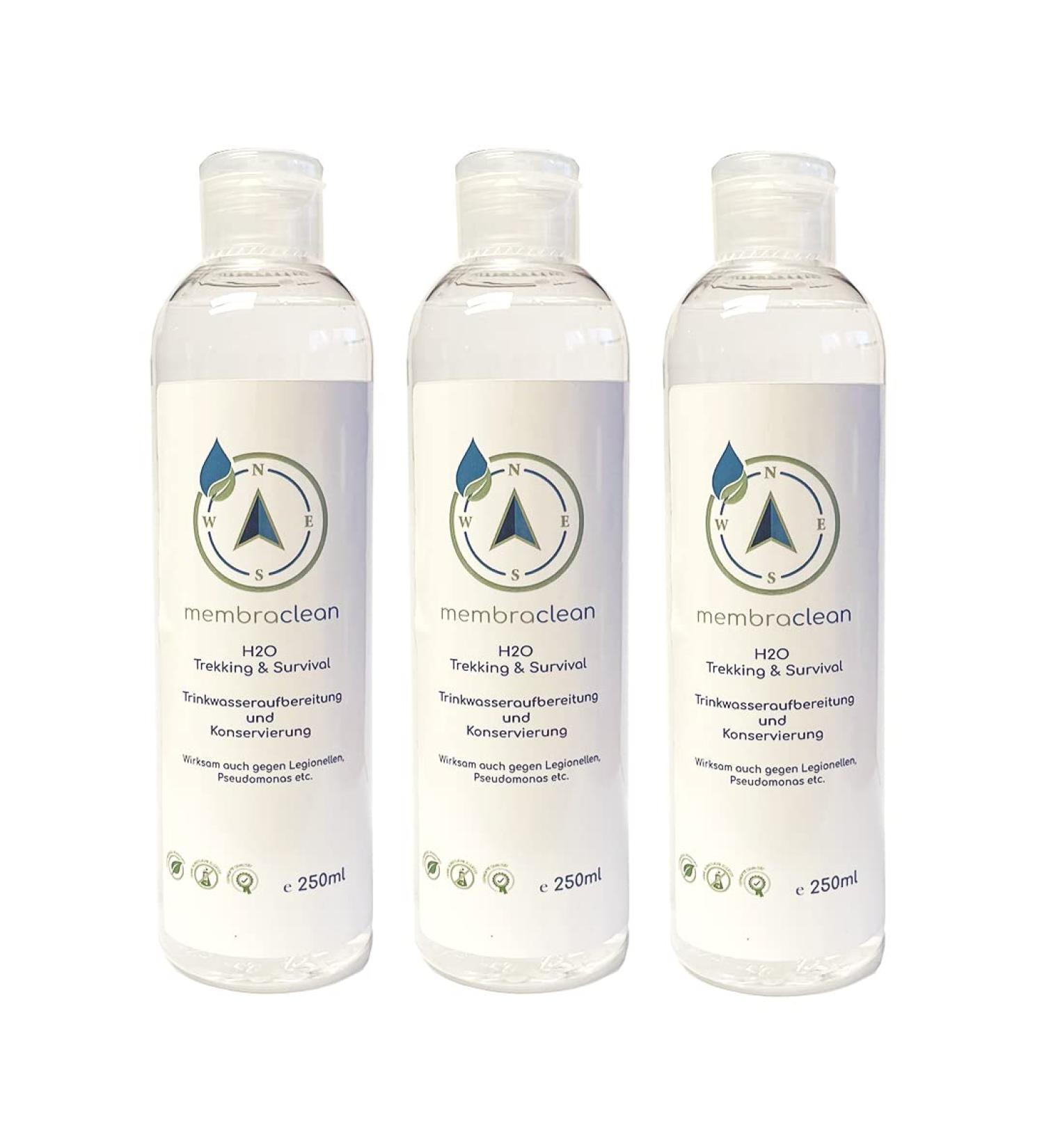 3 x membraclean H2O Trekking & Survival for drinking water treatment - 250 ml