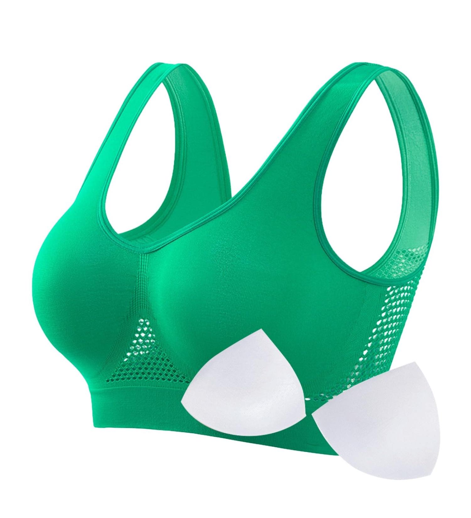RTDGCV Women's Seamless Sports Bra - Padded Wireless Breathable Yoga & Sleep Bra for Big Breasts | Comfy Workout & Running Support (240506B Green) - Buy Online on GoSupps.com