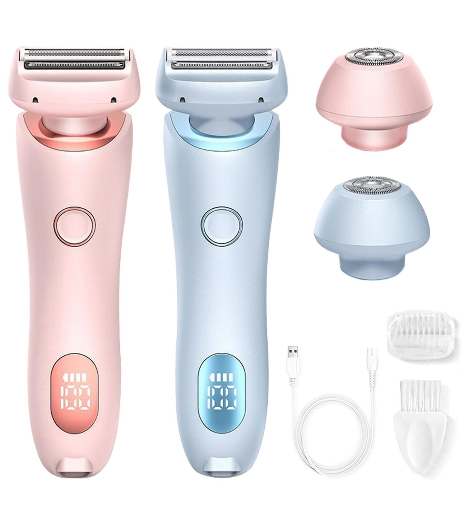 2 in 1 electric Shaver razor for women Bikini Trimmer for Women Rechargeable Led Display Wet & Dry Electric Razor and Facial Hair Remover Painless Body Razors and Facial Hair Remover (Blue+Pink) - Buy Online on GoSupps.com
