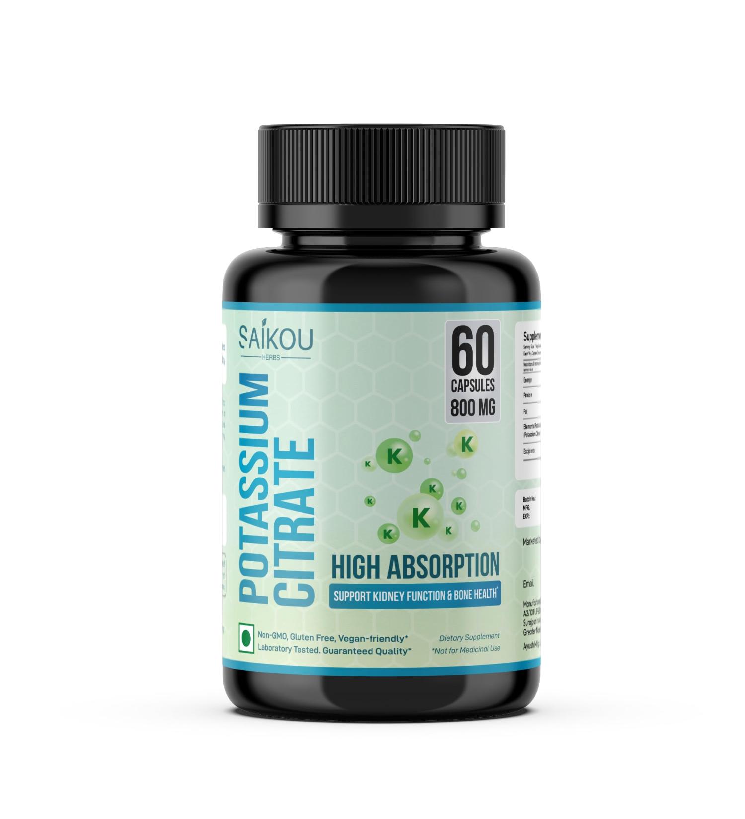 Potassium Citrate 800 mg High Absorption Potassium Supplement - 60 Servings Supports Electrolyte Balance - Pure and Potent 1 - Buy Online on GoSupps.com