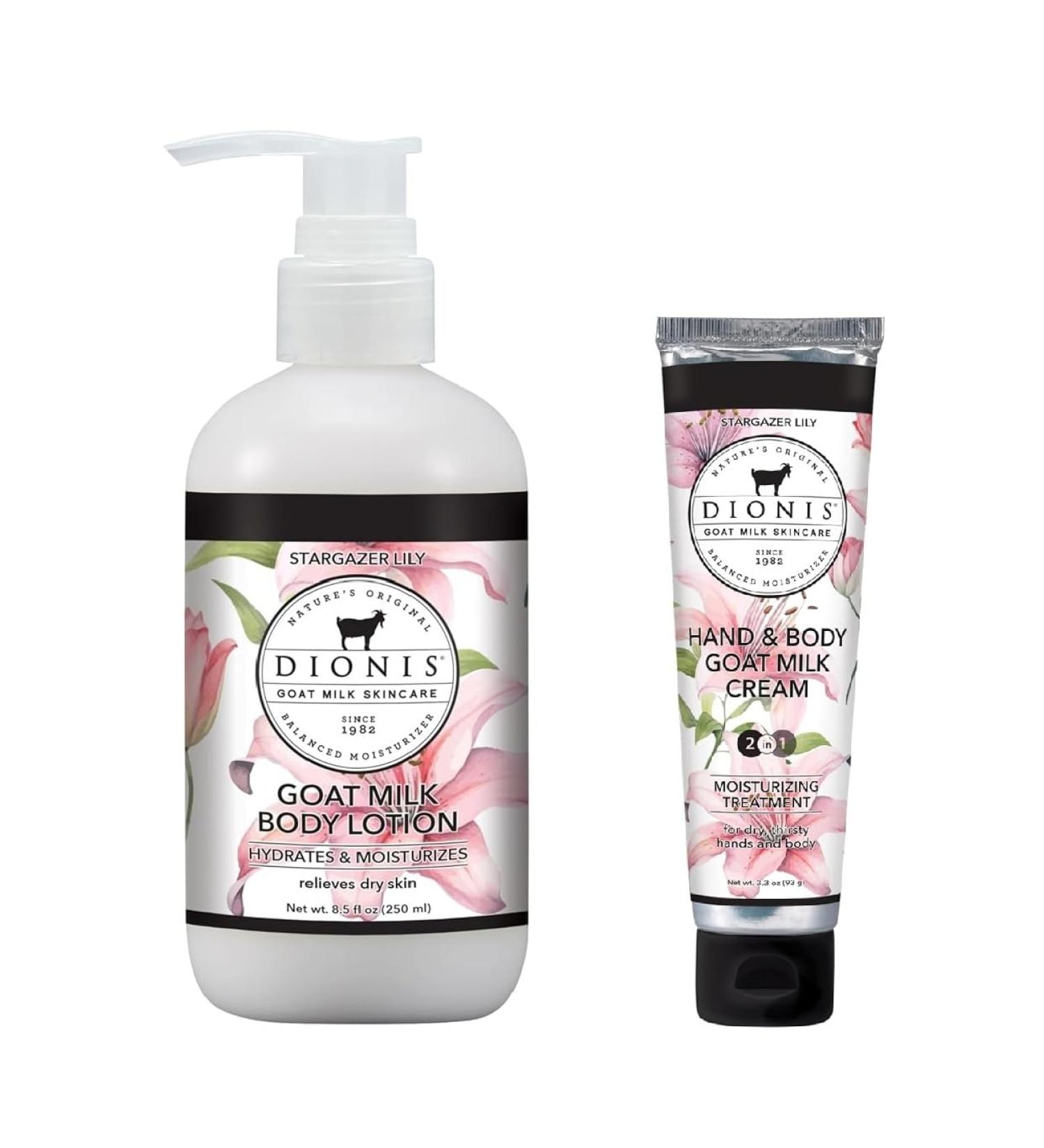 Dionis - Goat Milk Stargazer Lily Scented Skincare Lotion 8.5 oz + Stargazer Lily Scented Hand & Body Cream 3.3 oz - Buy Online on GoSupps.com