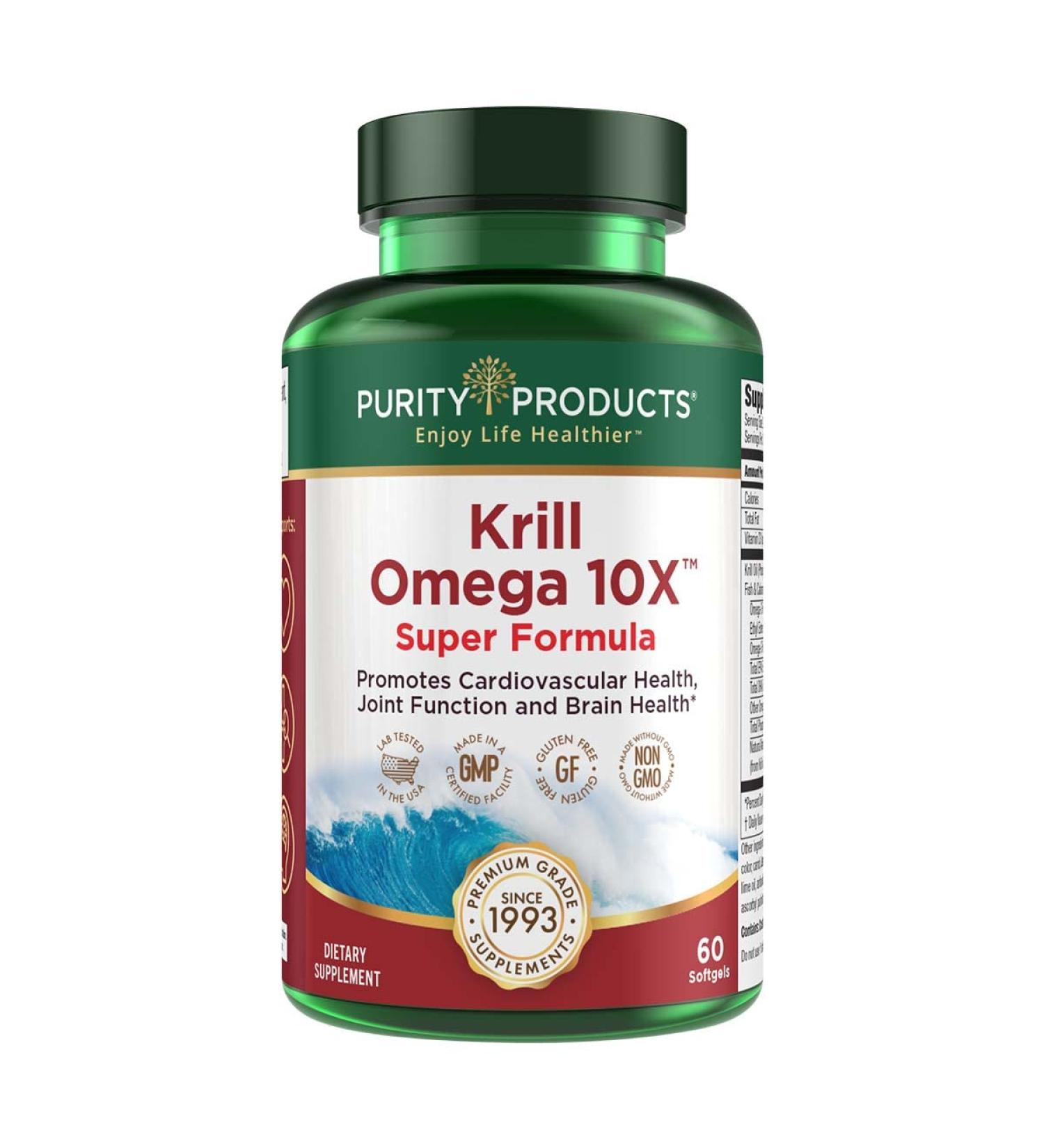 Purity Products Krill Omega-3 10x More EPA and DHA Super Formula Premium PhosphoBoost Krill Oil + Astaxanthin - Supports Joint Comfort + Flexibility - No Fish Burps LemonLock System - 60 SoftGels 1 Count (Pack of 60) - Buy Online on GoSupps.com