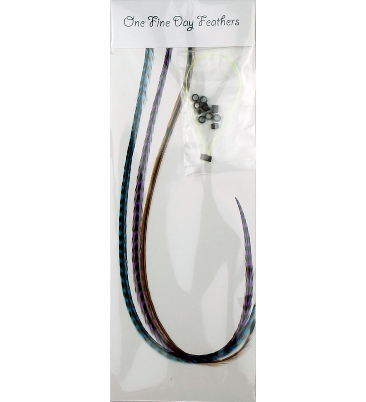 Feather Hair Extensions 3 Pack + Rings/Loop (Midnight Naturals)