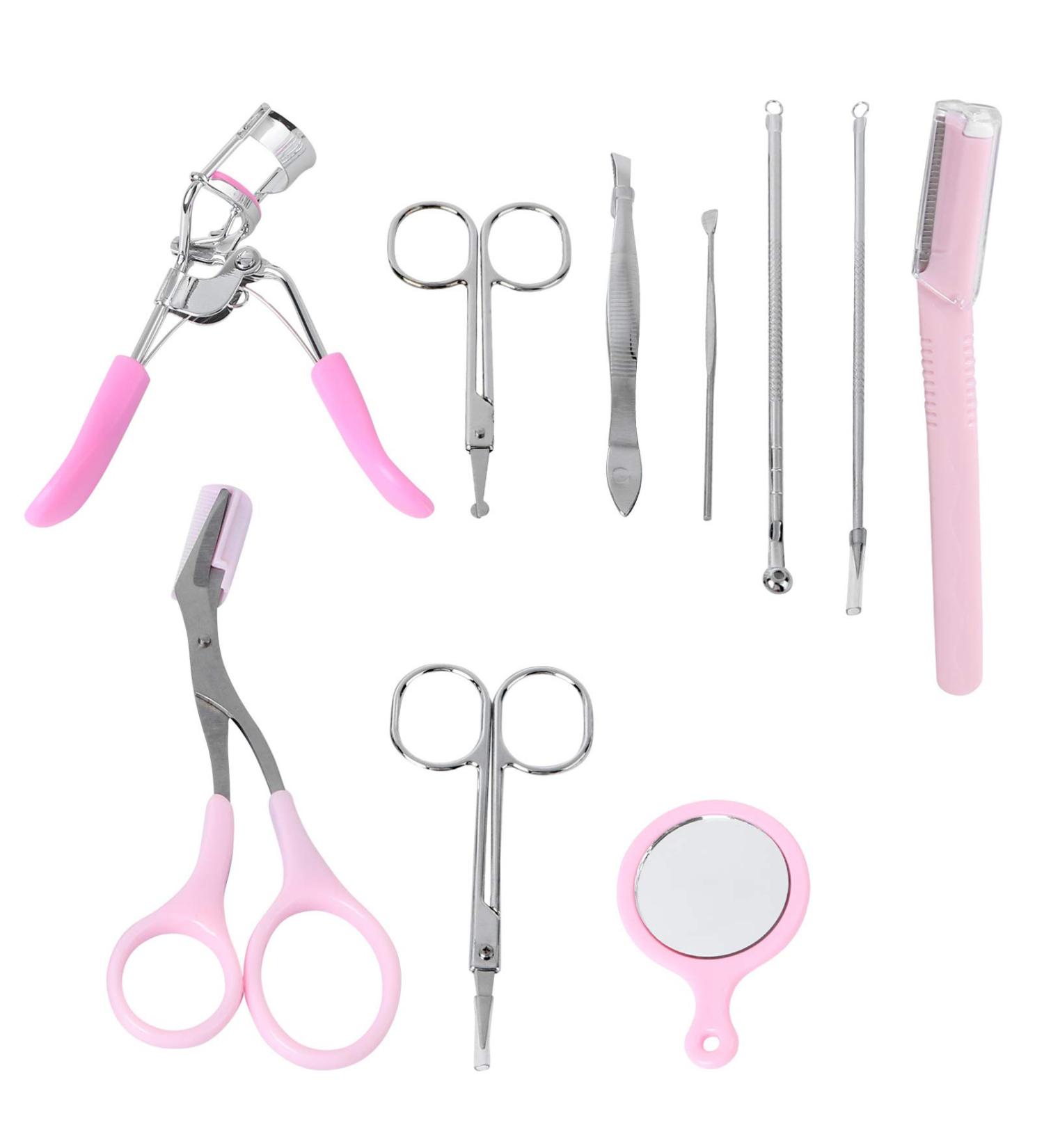 Fomiyes 10-Piece Eyebrow Tweezers Kit - Sloping Pointed Bent Stainless Steel Scissors & Razor for Precision Shaping | International Shipping Available - Buy Online on GoSupps.com