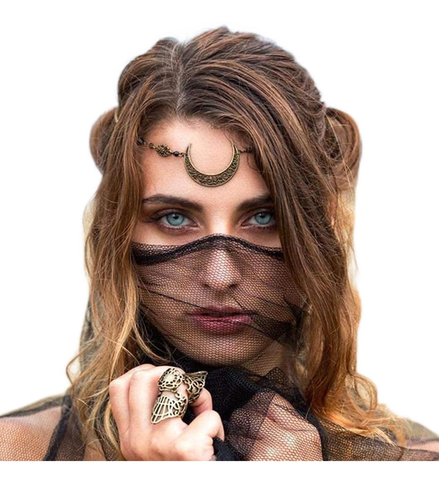 Jovono Boho Head Chain with Crystals - Stylish Bronze & Yellow Headdress for Women & Girls | Fashion Hair Accessories - Buy Online on GoSupps.com