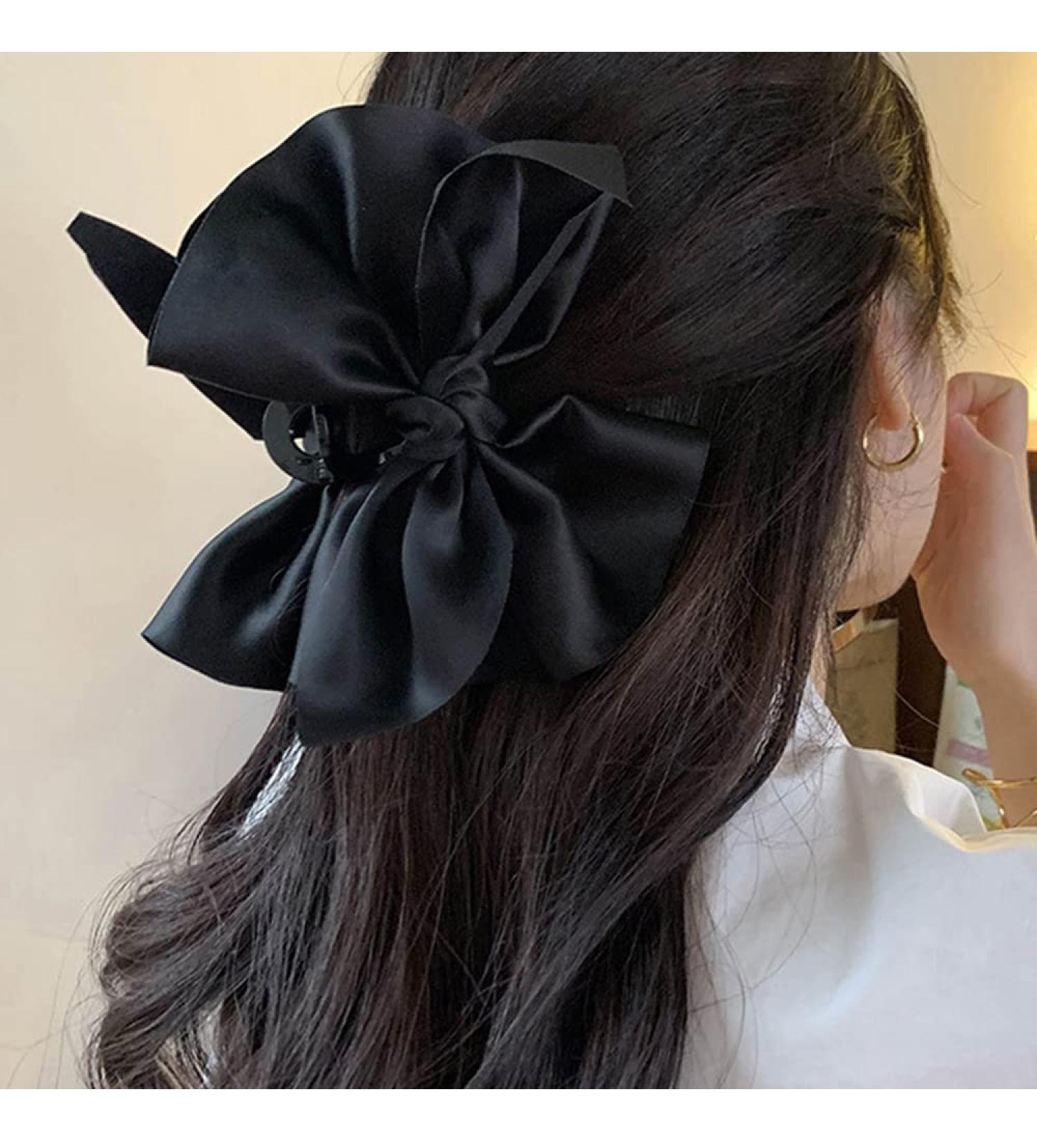Wiwpar Large Chiffon Hair Bow Claw Clip - Black Ribbon Bow Barrette for Women & Girls - Buy Online on GoSupps.com